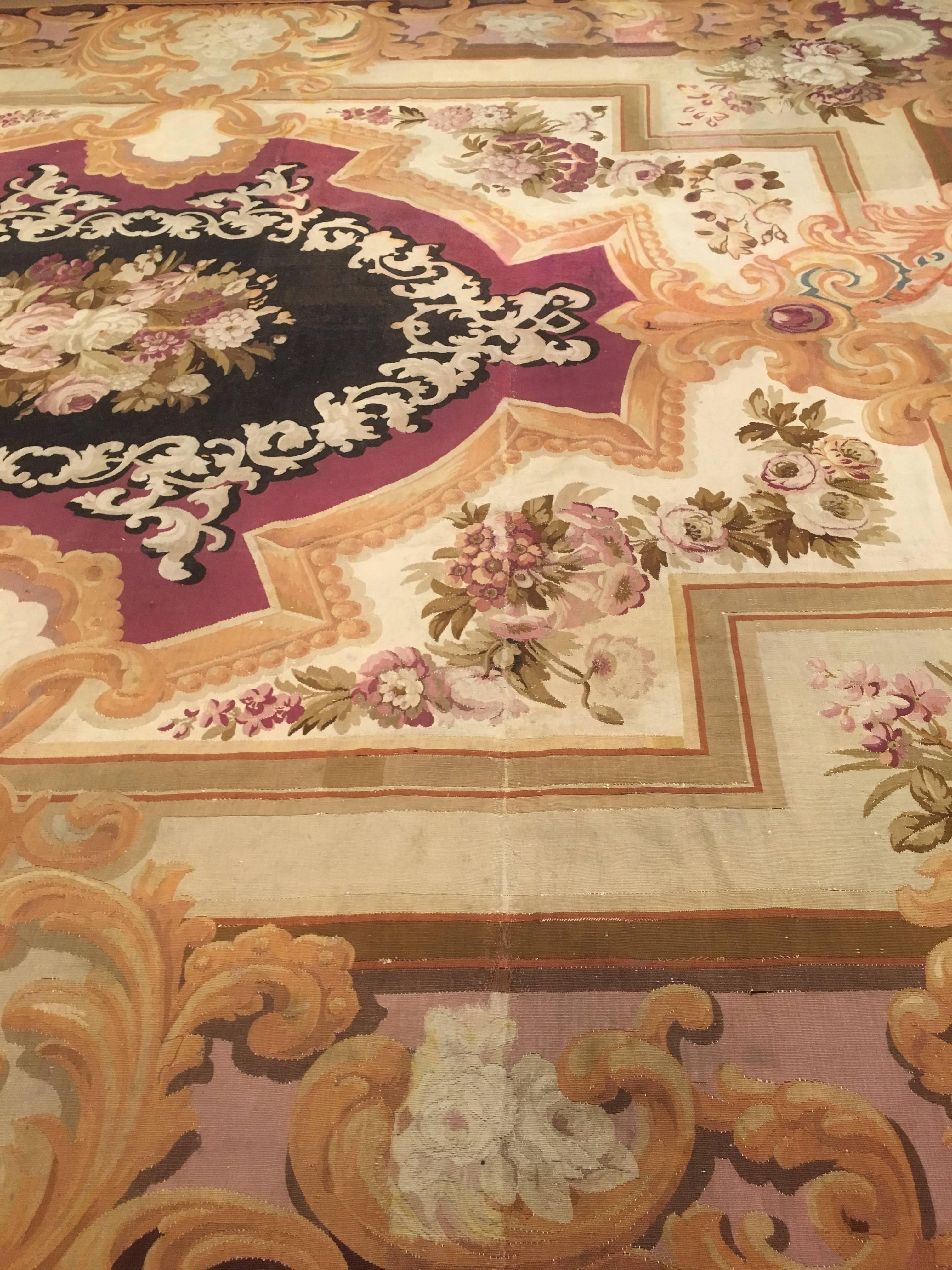 Wool 18th Century Aubusson Carpet Louis XV For Sale