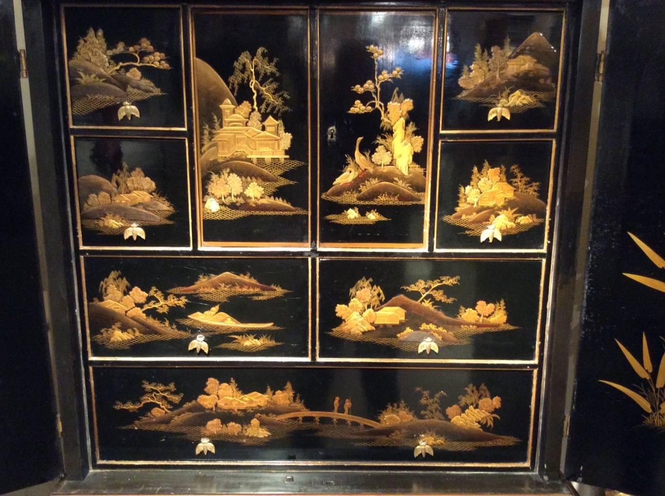 English Anglo-Japanese 19th Century Cabinet in European Lacquer, England, circa 1880