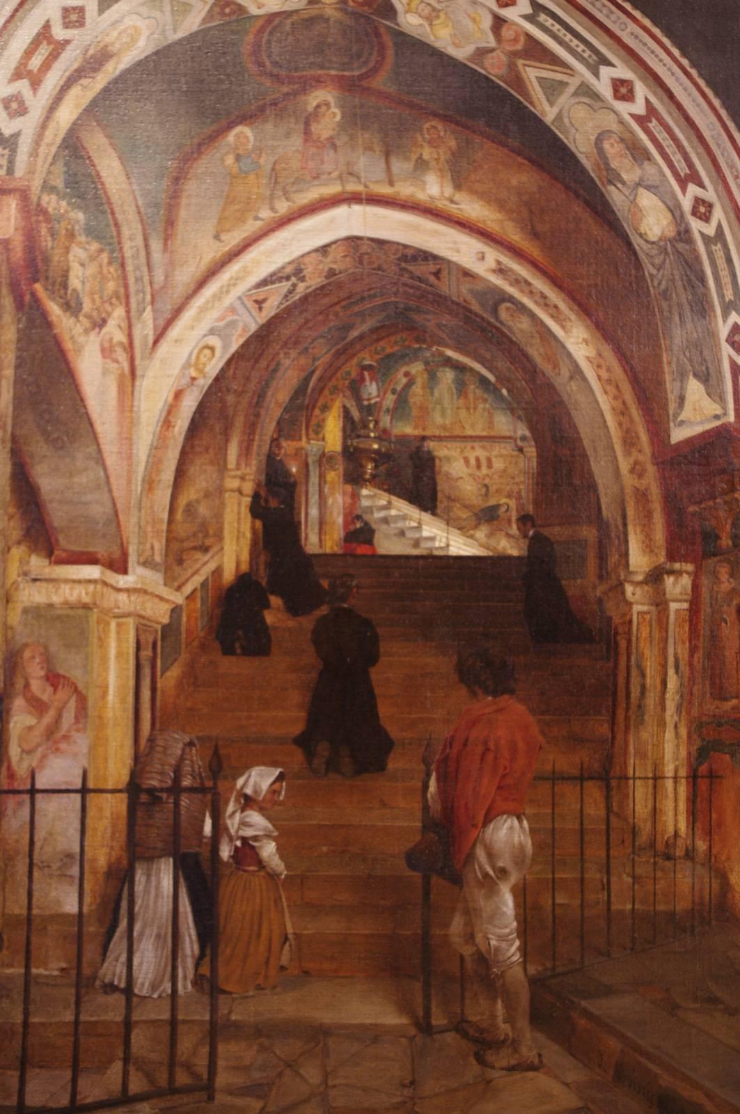 Interior of the church of San Benedetto, near Subiaco.
Oil on canvas, signed Alphonse de Boisricheux, dated 1828.
Original frame.
Alphonse de Boisrichieux (1802 -1952).
The painting was exhibited in the Salon of 1831 (was the official art