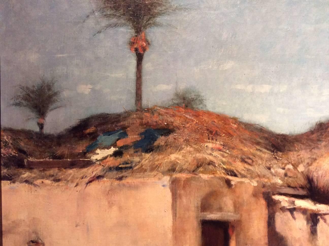 Village in Egypt, Large Painting Signed Maxime Dastugue (1851-1909) In Excellent Condition In Paris, FR
