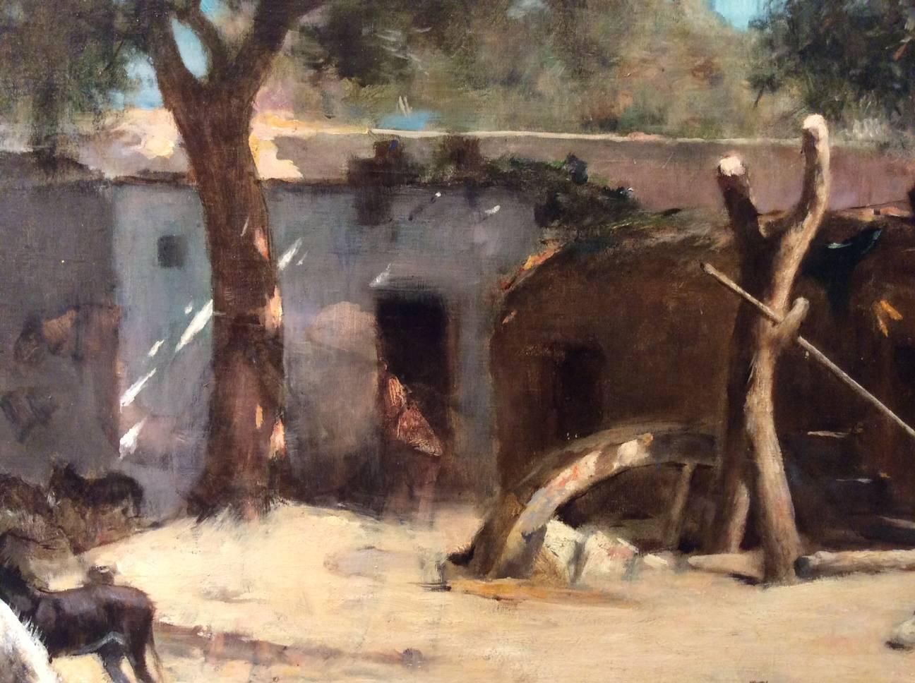 Village in Egypt, Large Painting Signed Maxime Dastugue (1851-1909) 1