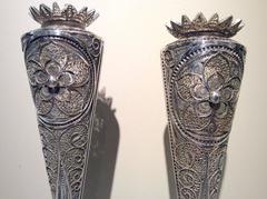 Silver Candlesticks Decorated in Silver Filigree, Early 19th Century