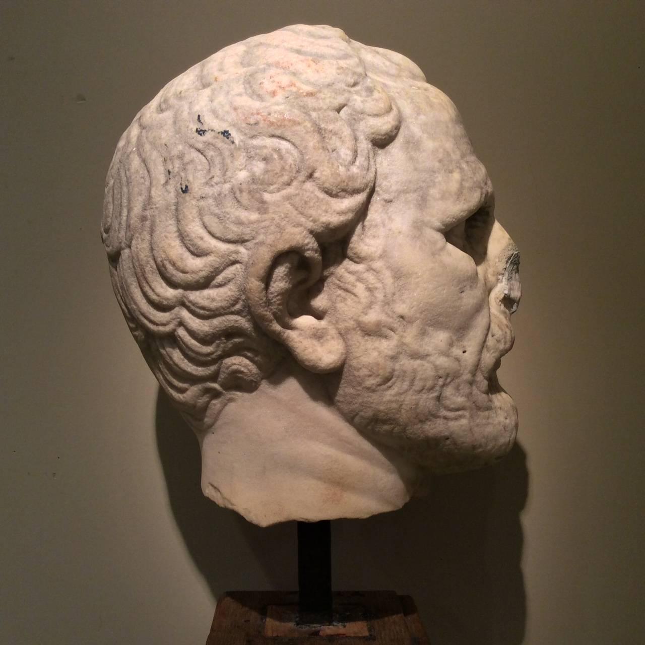 Classical Greek Marble Head, Doubtfully Demosthenes , Italian Work , 16th or 17th Century