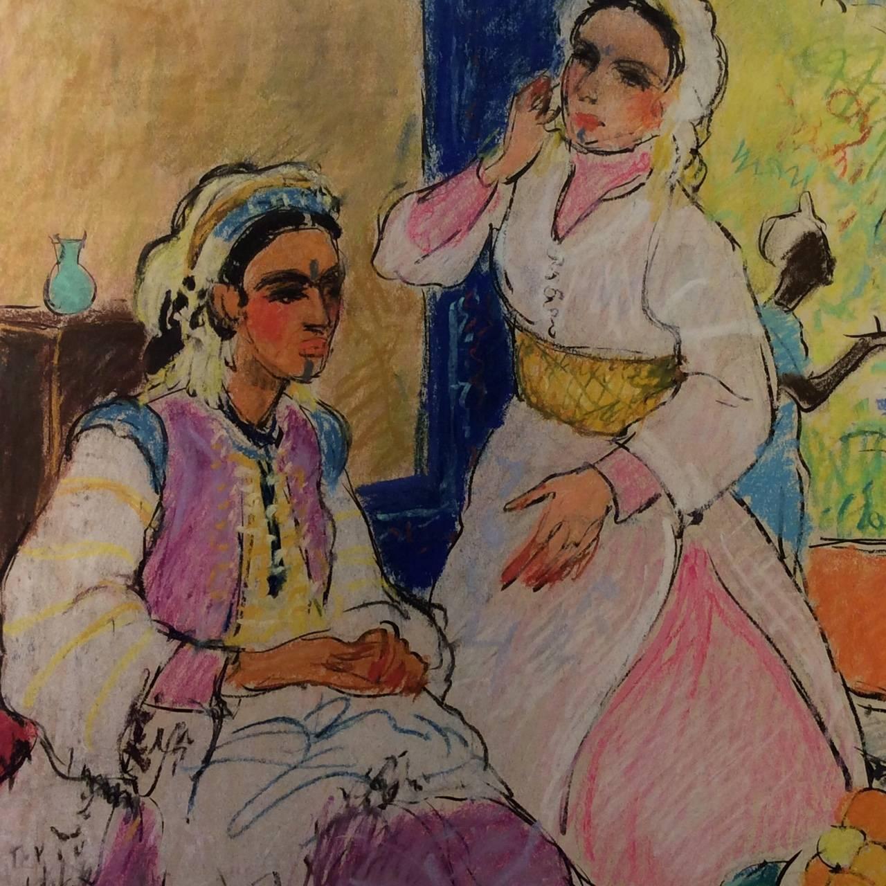 Algerian women in an interior, pastel color on paper, circa 1925,
French school.