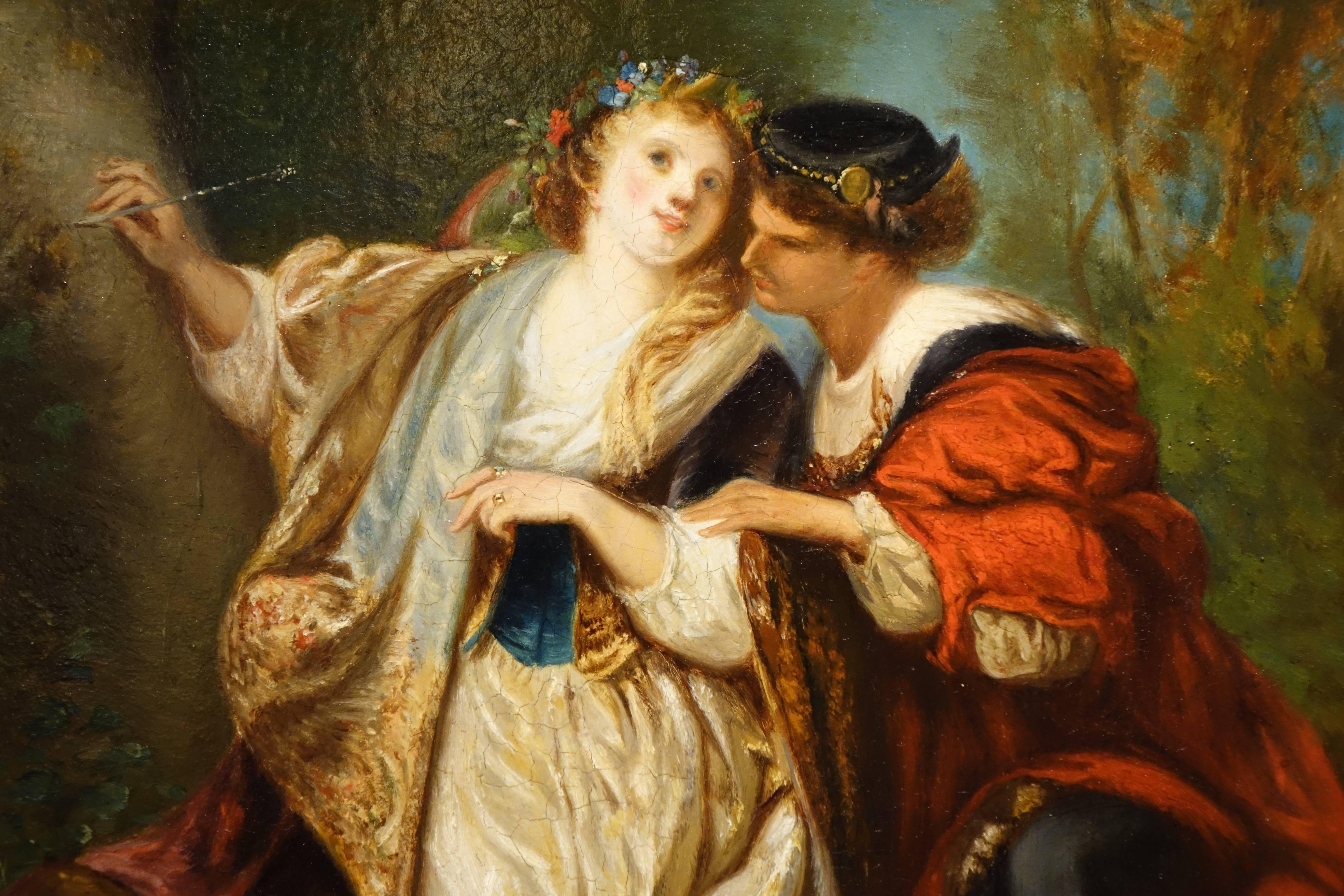 Scene Representing Paolo and Francesca, Oil on Panel, France, 19th Century 1