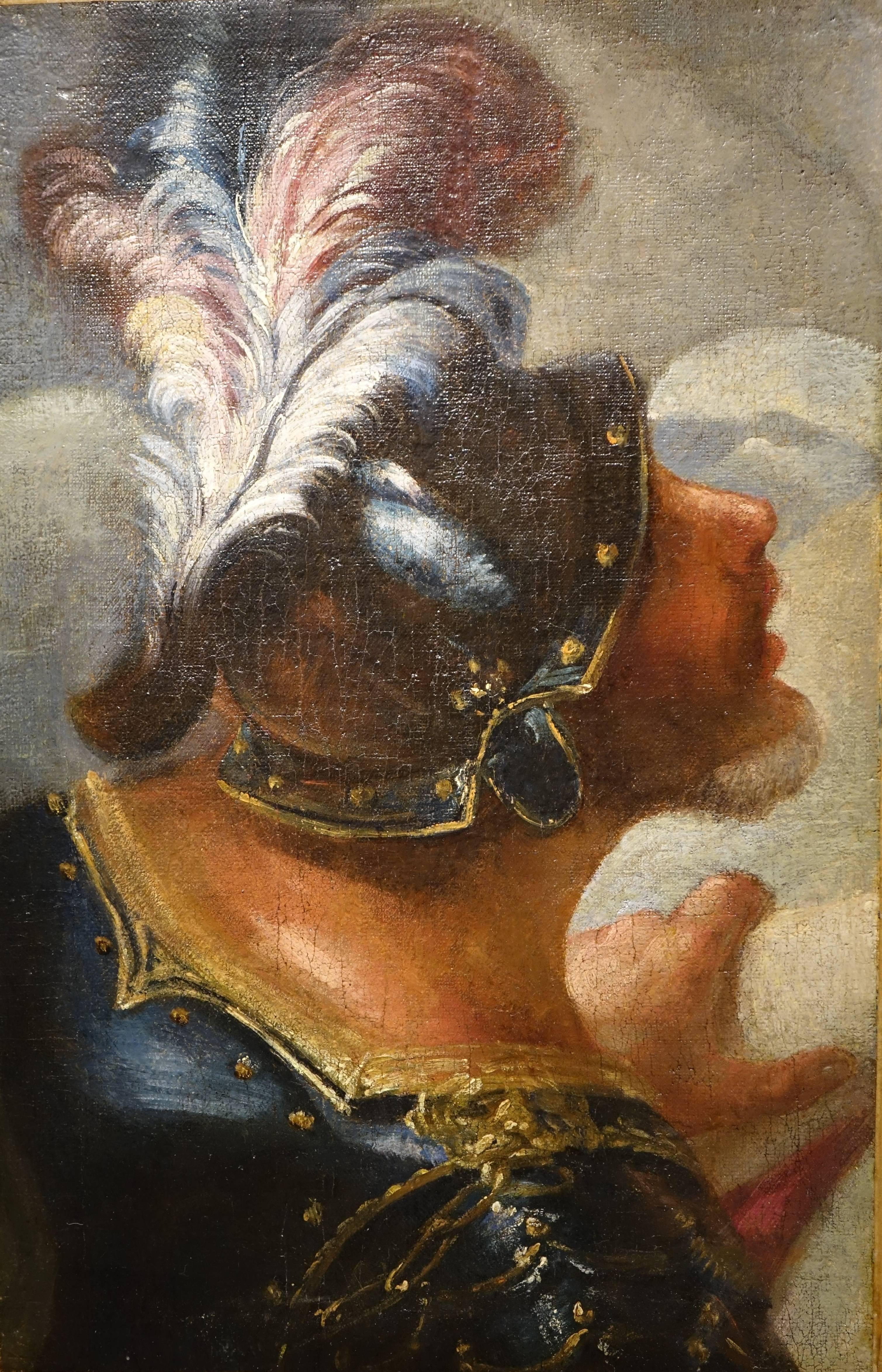 Painted Profile of Man in Armor Wearing a Helmet Venice, Italy, 17th Century