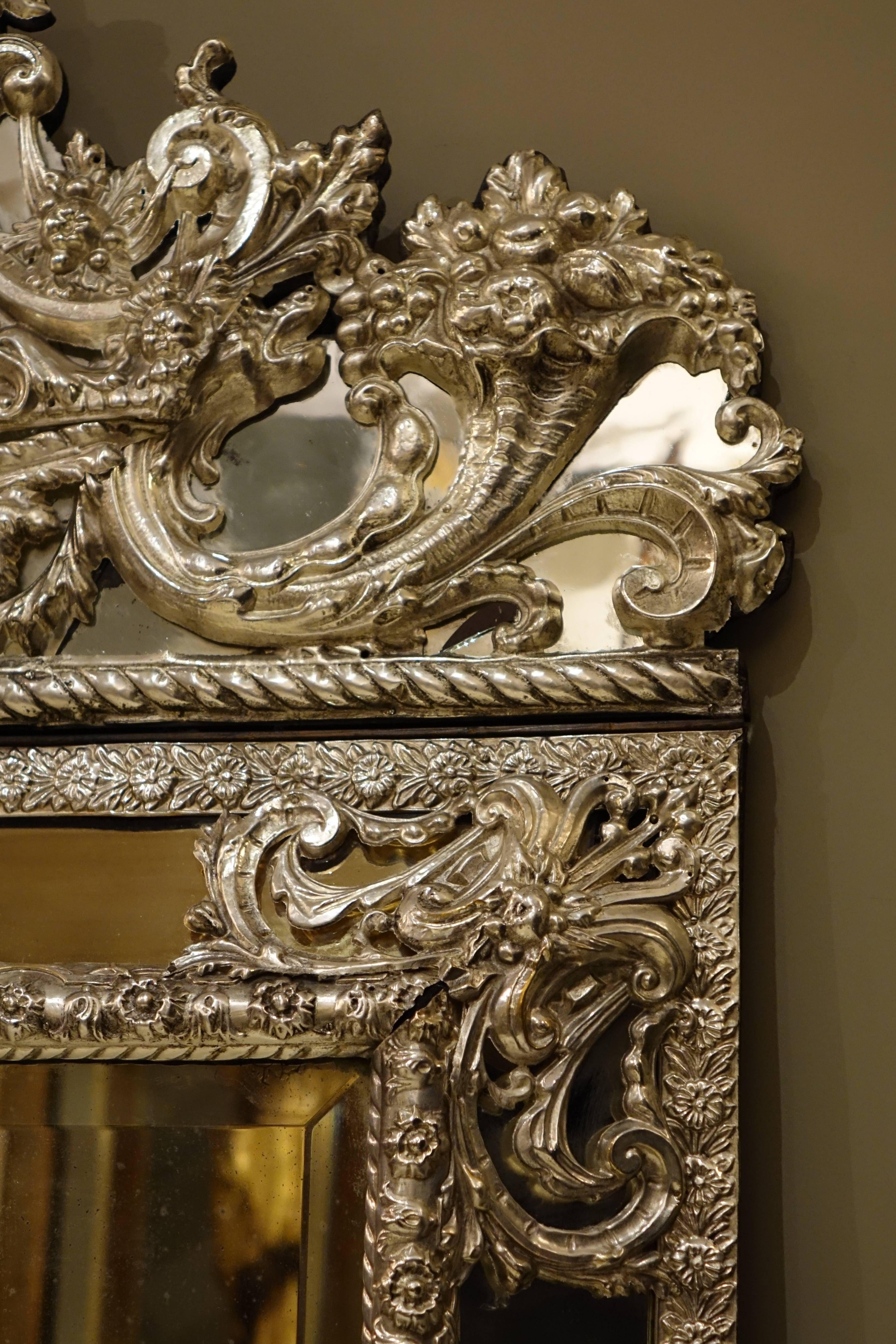 Mirror in Louis XIV Style in Embossed Silver Plated Brass, France 19th Century  In Excellent Condition In Paris, FR
