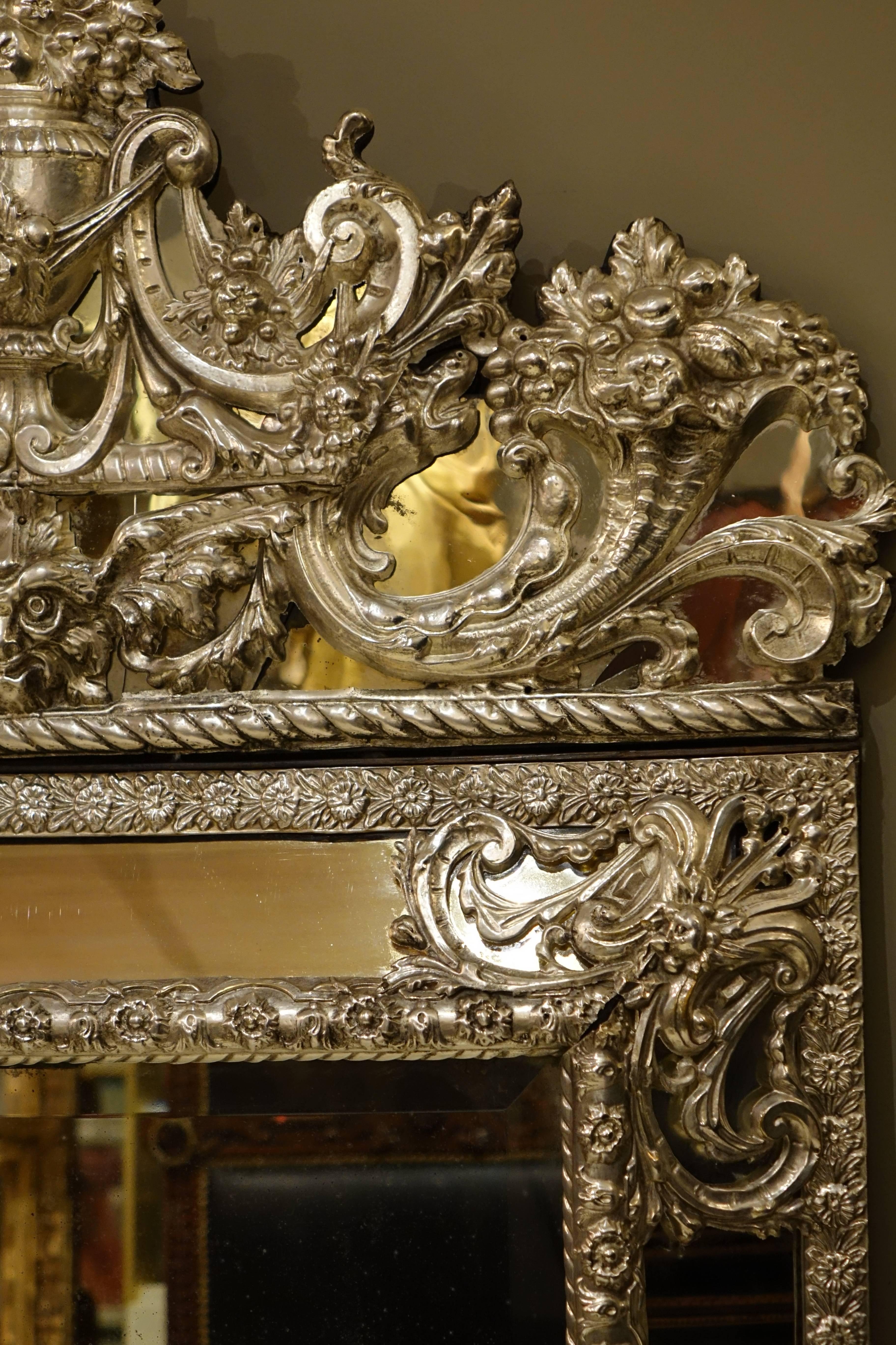 Mirror in Louis XIV Style in Embossed Silver Plated Brass, France 19th Century  2