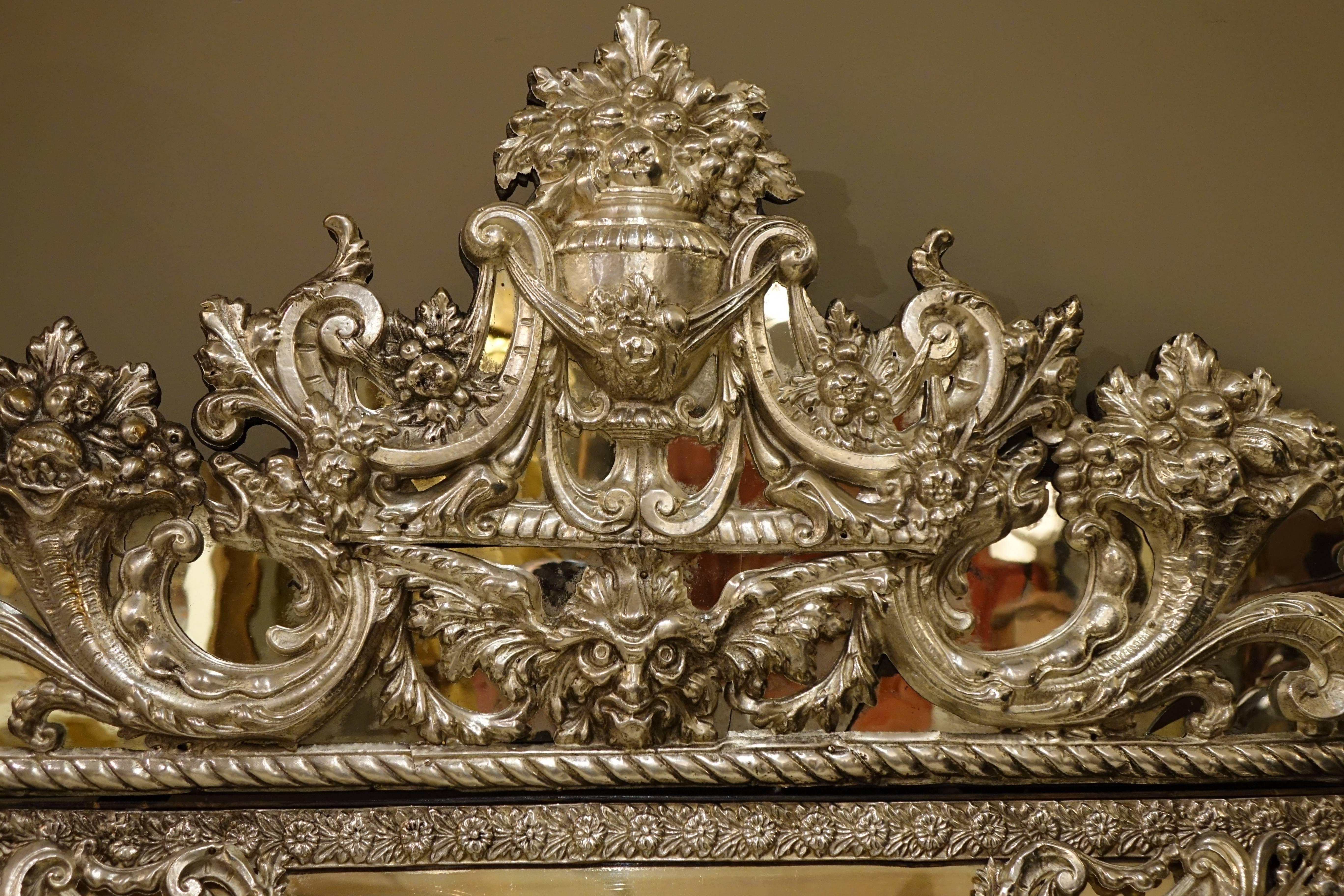 Mirror in Louis XIV Style in Embossed Silver Plated Brass, France 19th Century  3