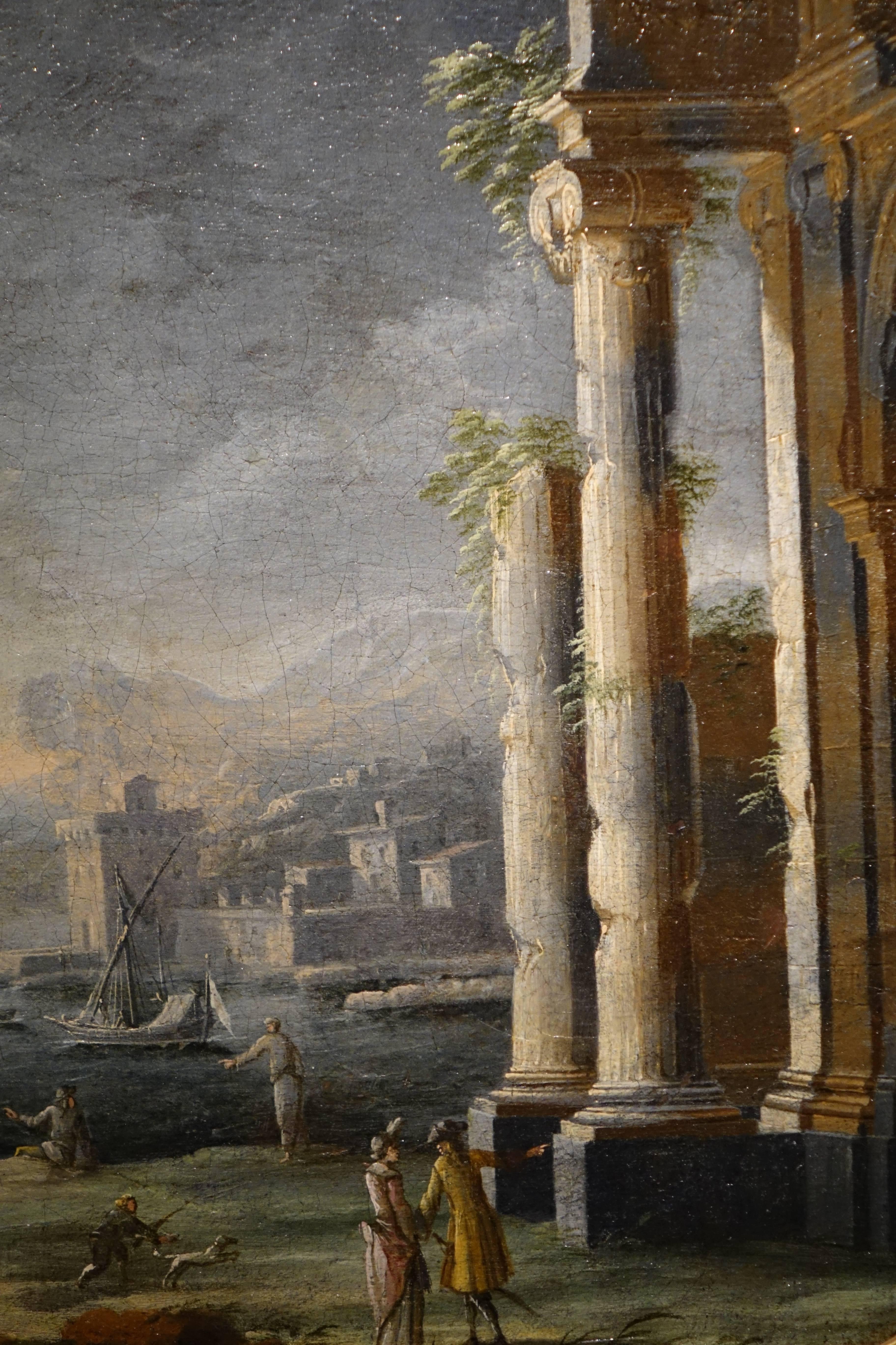 Rococo Ancient Ruins, Oil on Canvas Attributed to Leonardo Coccorante, Italy 18th Centuy