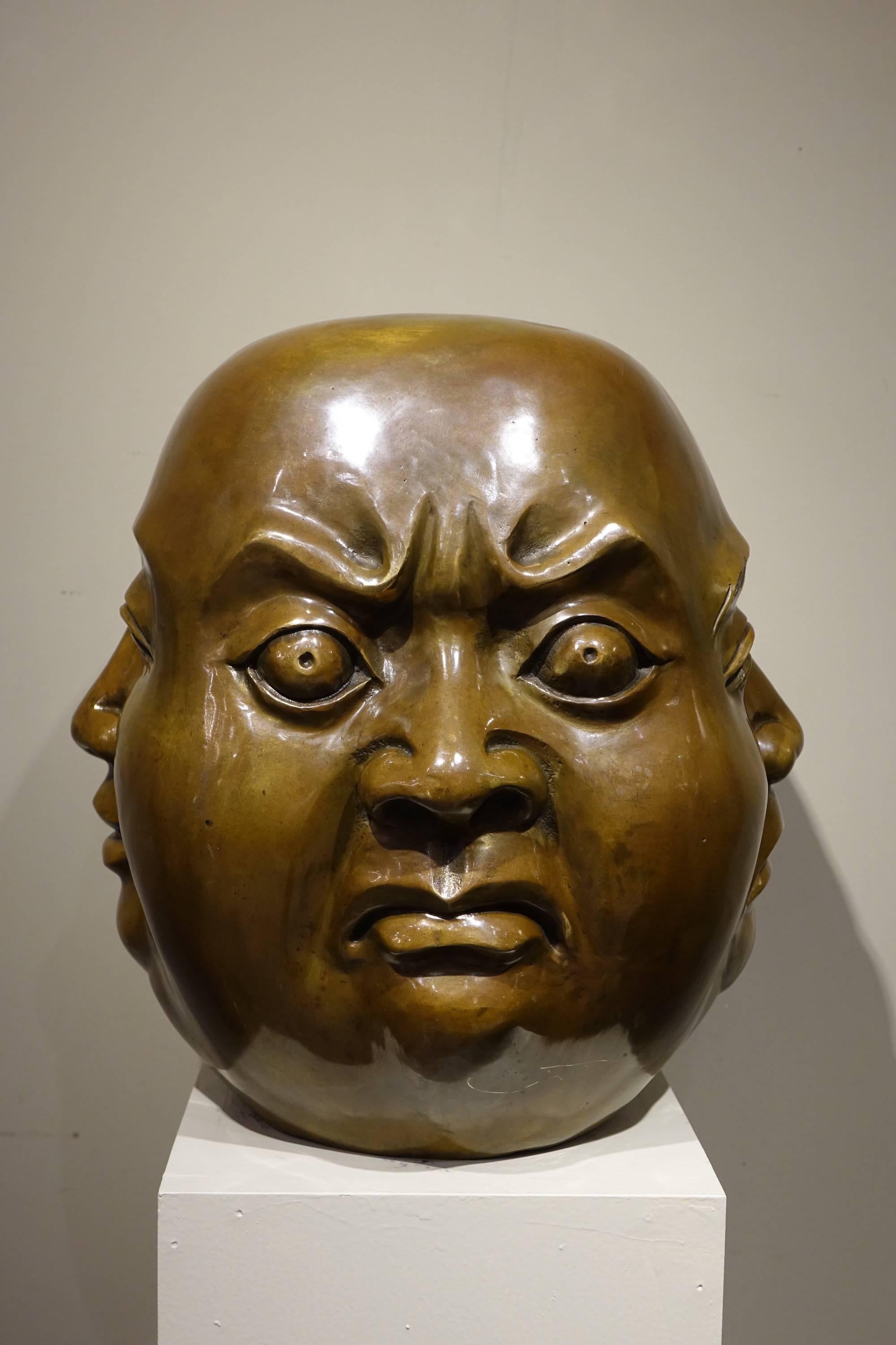 Chinese Bronze Four-Faced Head, China, Late 19th Century For Sale 1