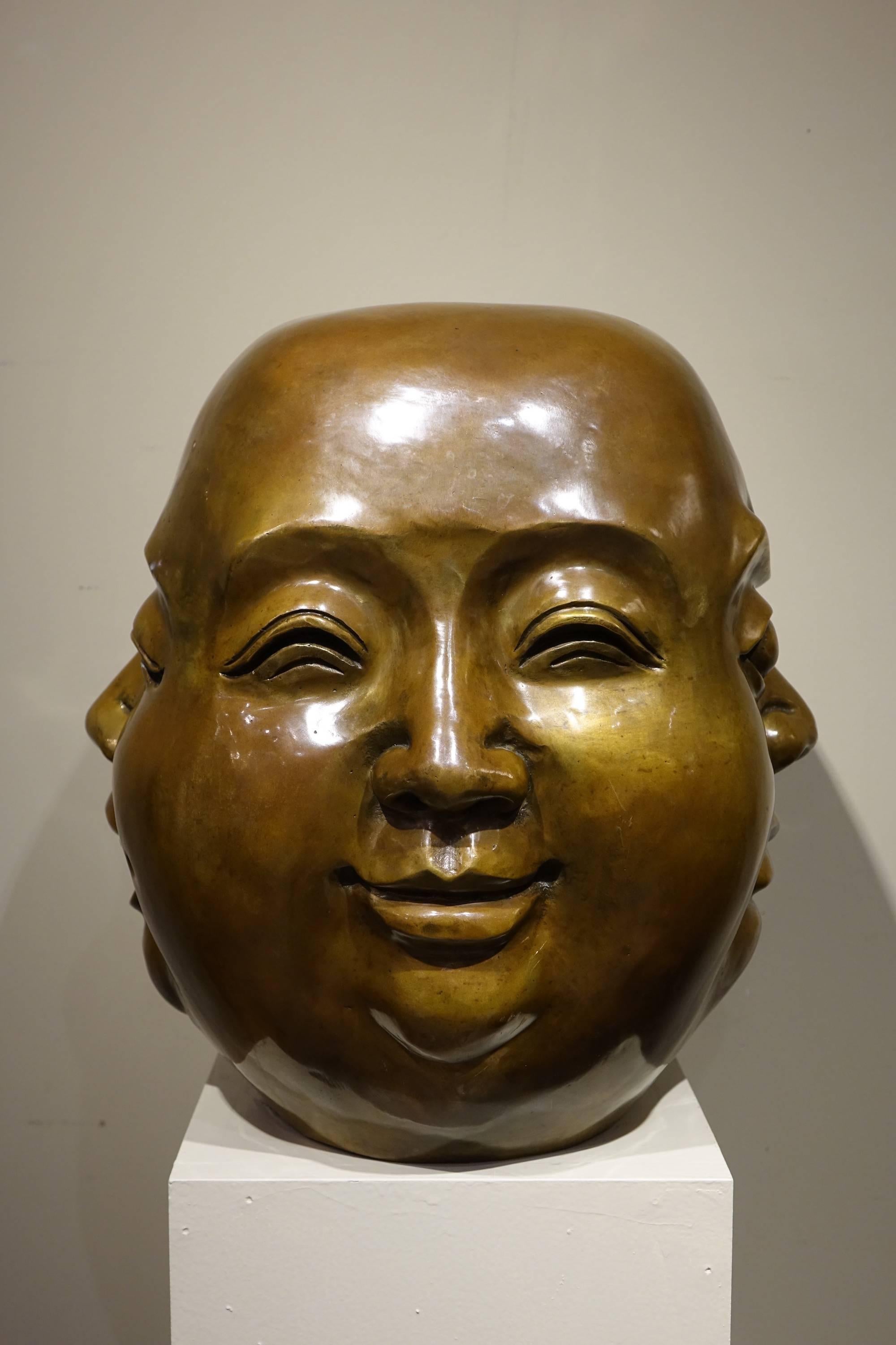 Chinese bronze, four-faced head, China, late 19th century
Four-faced head showing four traits of character: fear, pleasure, anger, joy.
Cartridge on the bottom describing them below
China, late 19th century.
