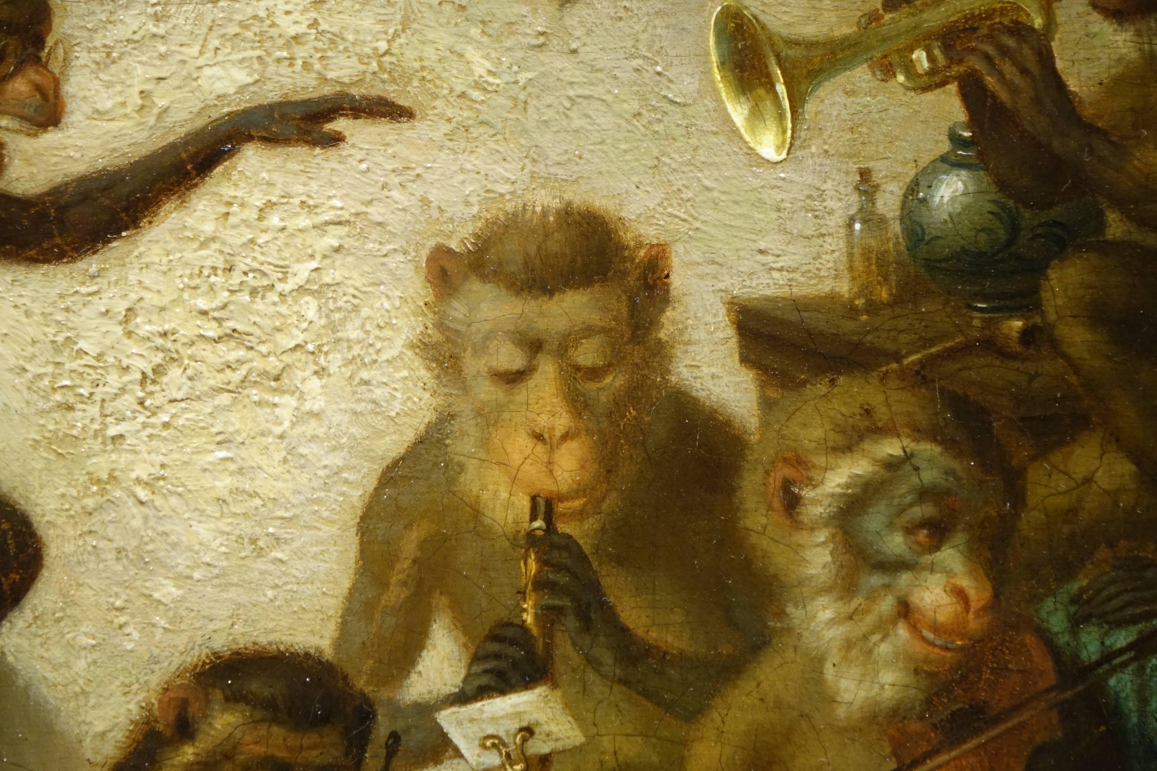 Mid-19th Century  Orchestra of Monkeys, Oil on Panel , French School, Circa 1850