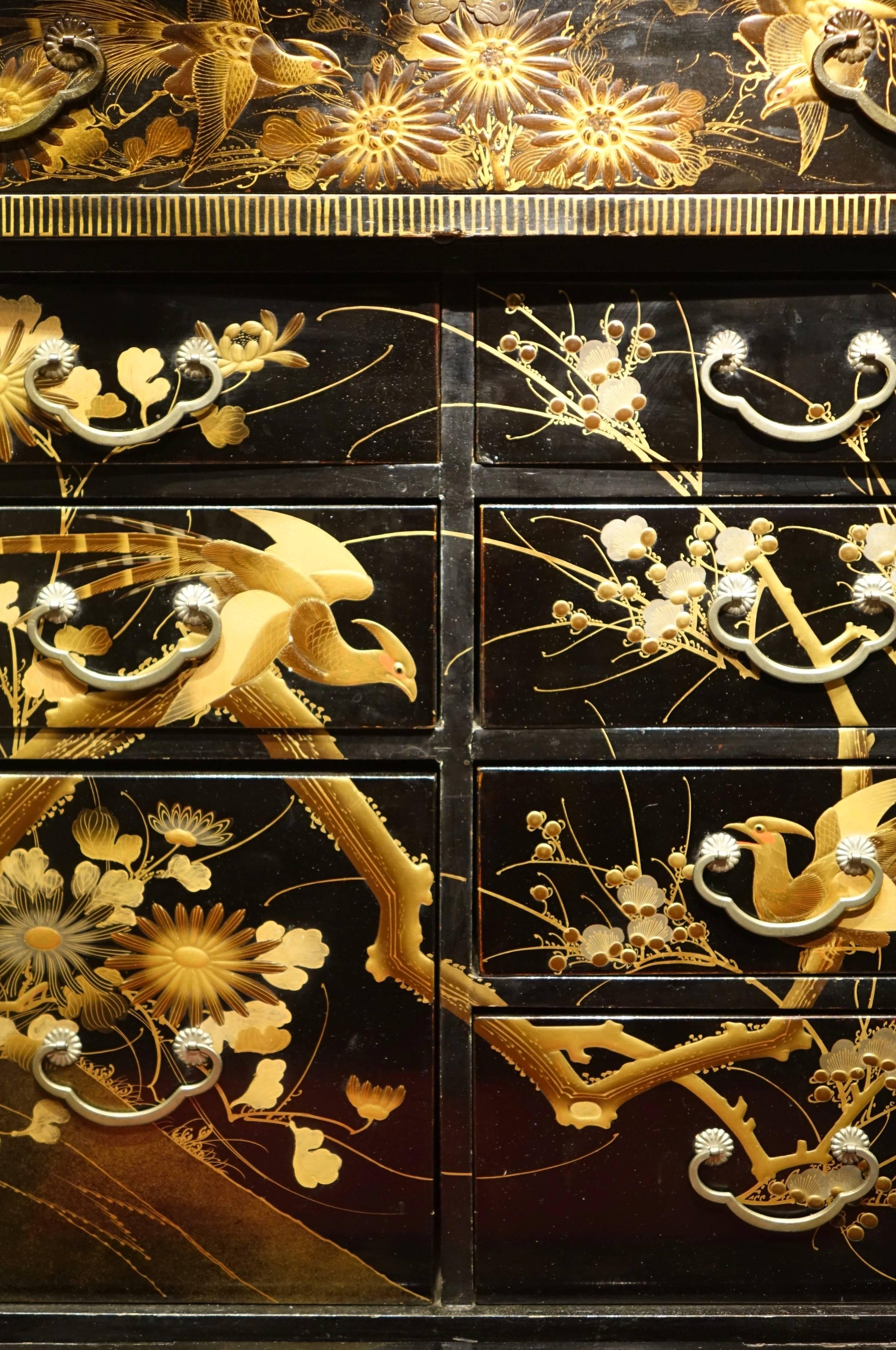Wood 19th Century Japanese Lacquer Secretary Desk Richly Decorated