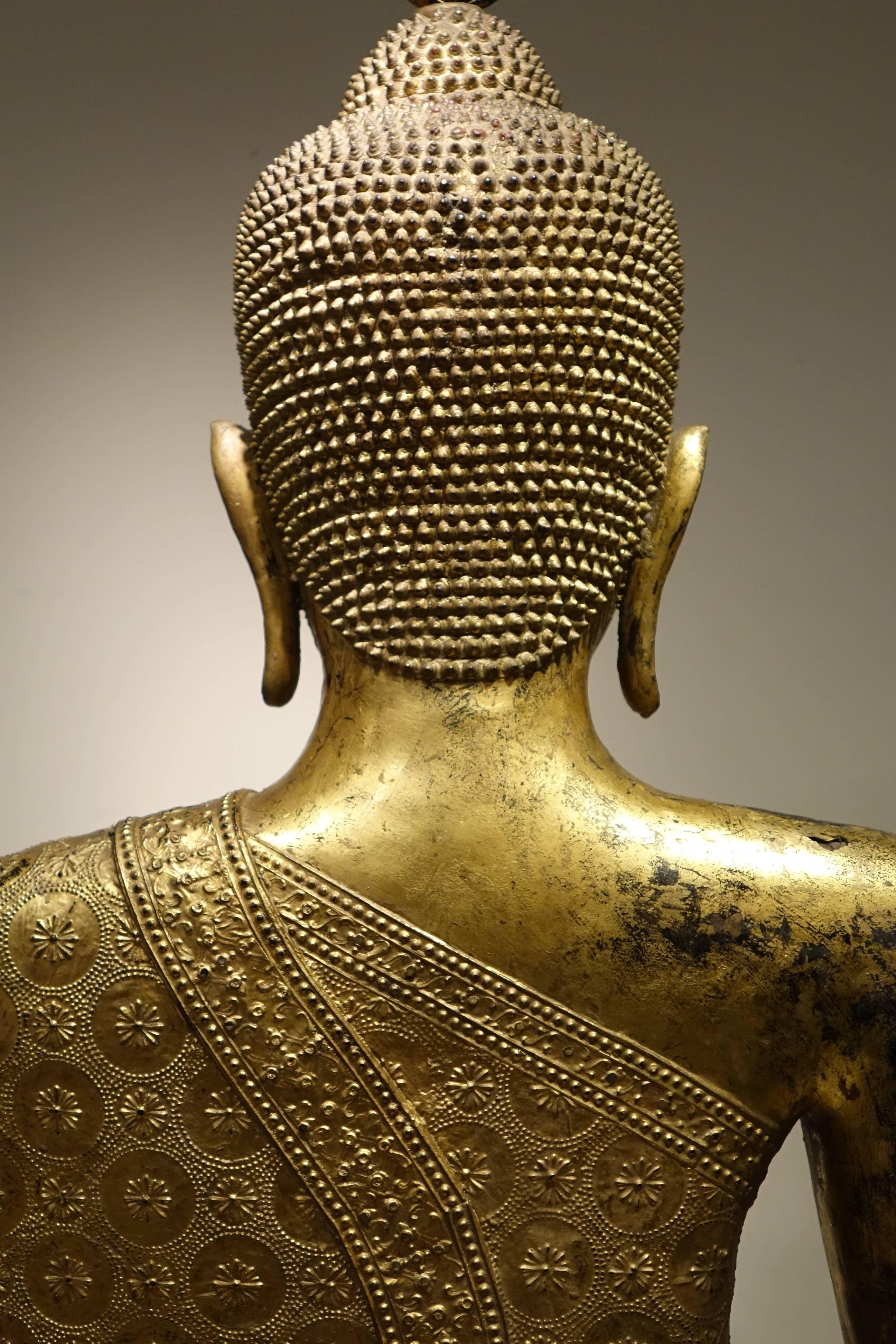 Gilt Impressive Bronze Buddha Statue in Rattanakosin Style, Late 19th Century