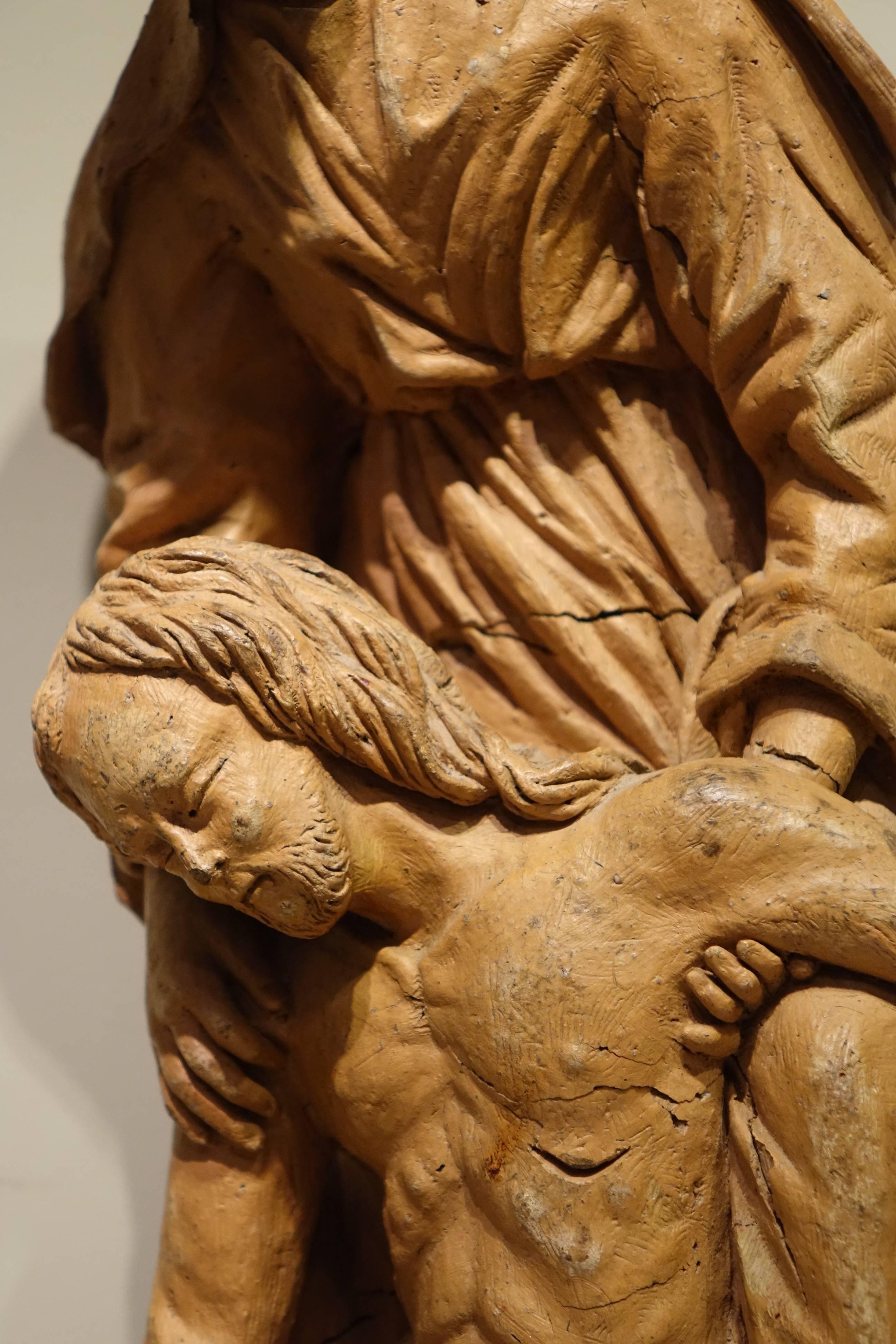 French Original Terracotta Representing a Virgin of Mercy, France 17th Century