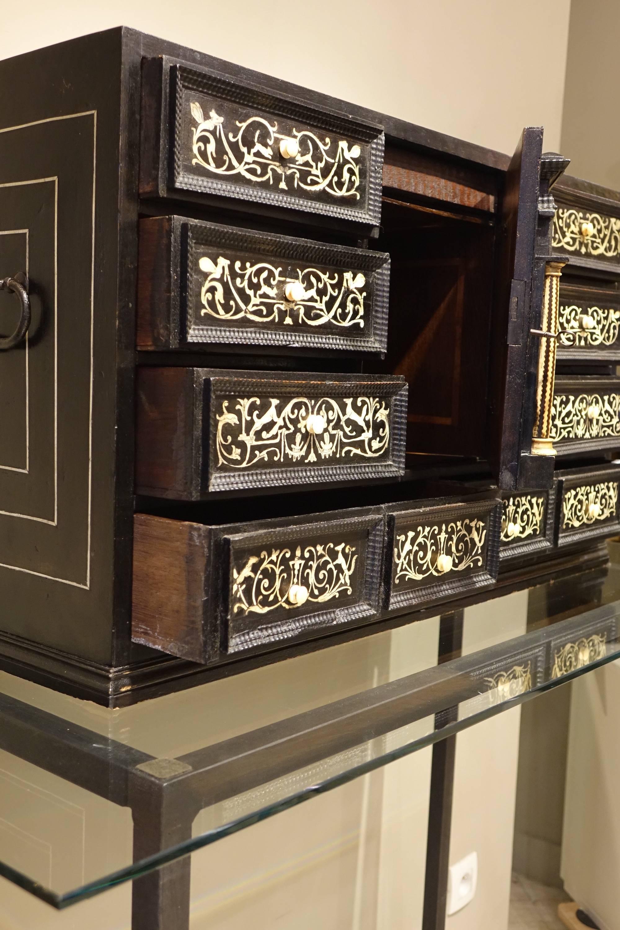 Italian 17th Century Ebonized Wood Cabinet with Inlay, Northern Italy