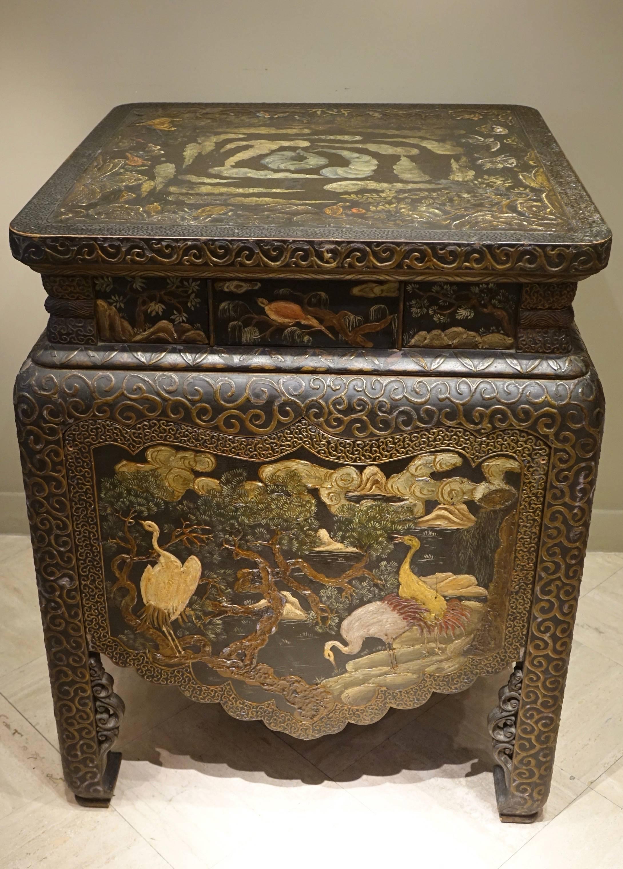 Unusual Chinese lacquer storage table for prints, circa 1920.