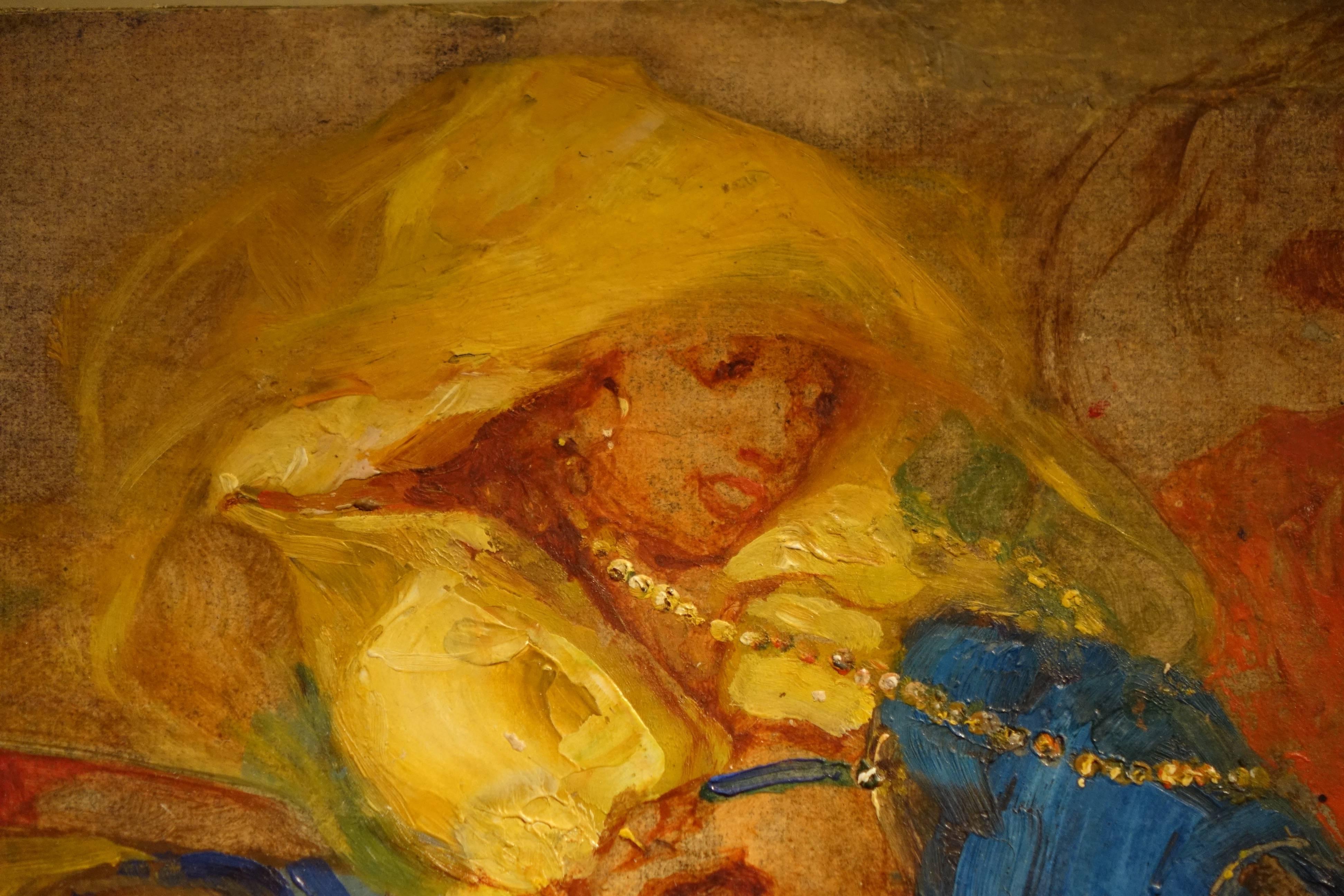 French Judith Beheading Holofernes, Oil on Paper Dated 1919 Illegible Signature