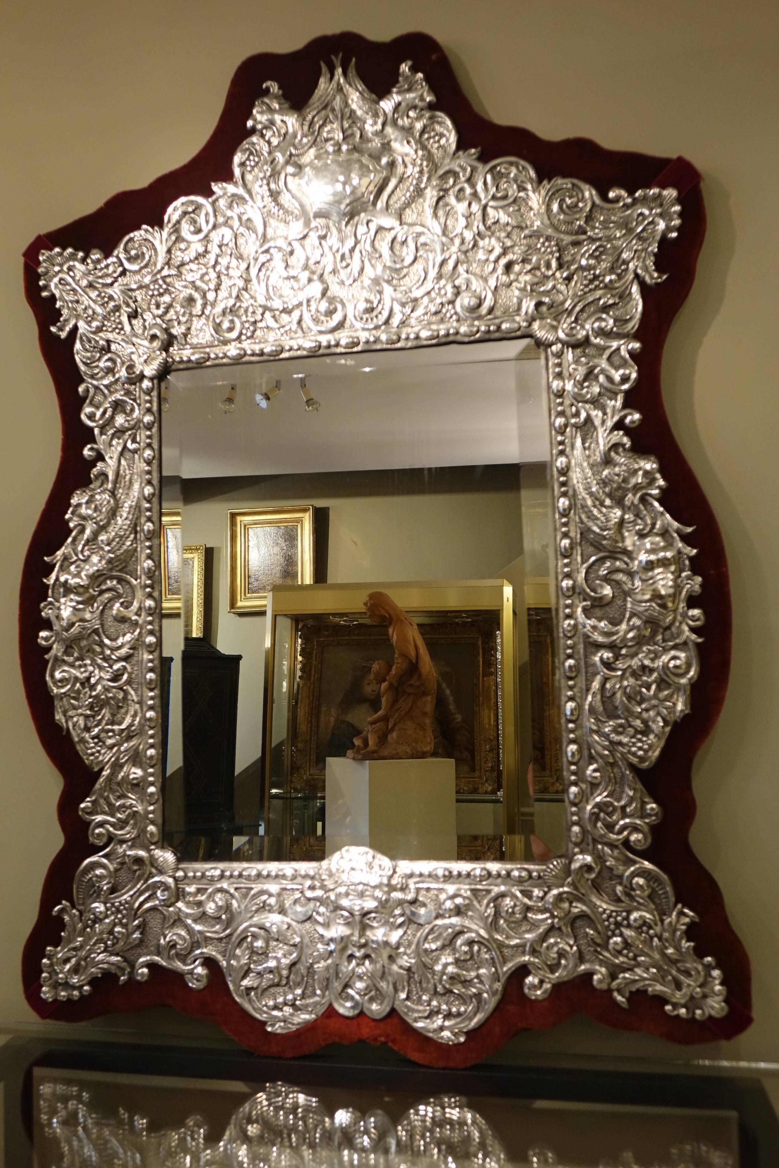 Renaissance Revival Neo Renaissance 19th Century Silver Plated Mirror, France For Sale
