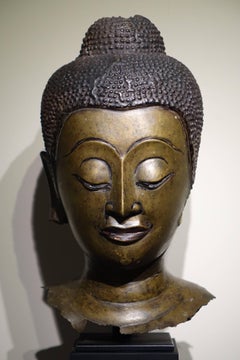 Buddha Head in Lost-Wax Casting Bronze, Ayutthaya, 17th Century, Thailand