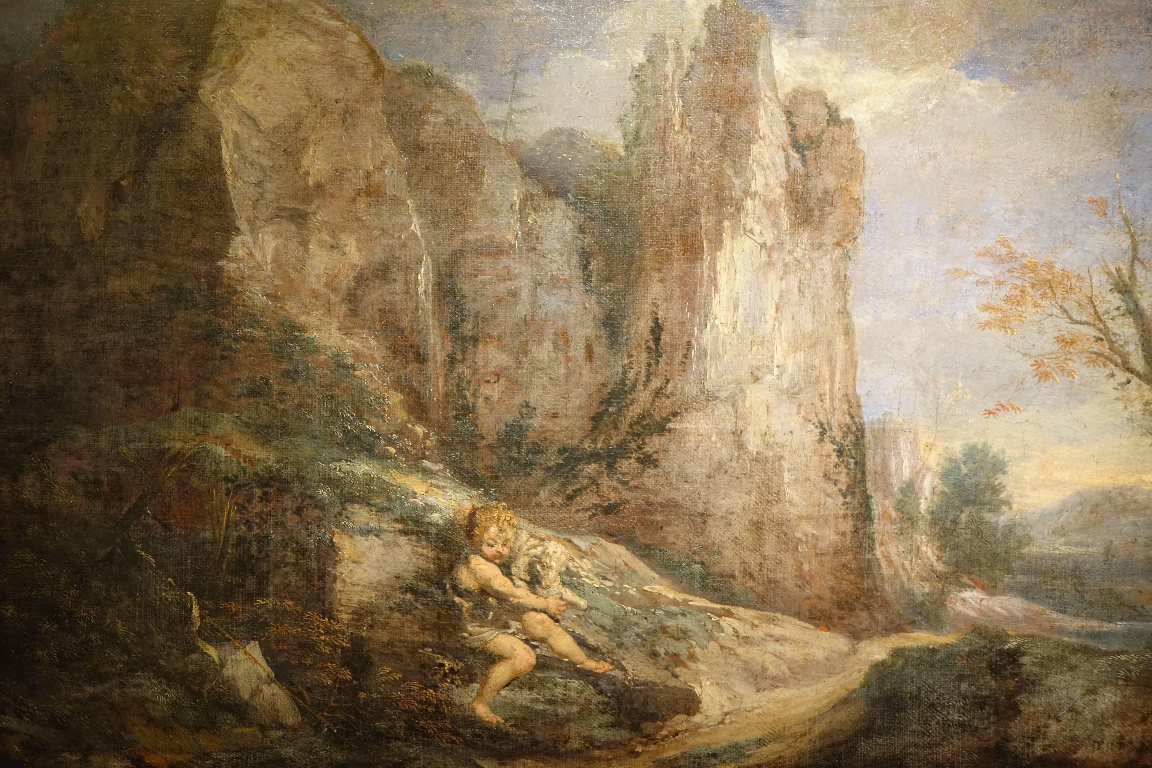Baroque 18th Century Oil on Canvas Painting, St John the Baptist Child, Northern Italy For Sale
