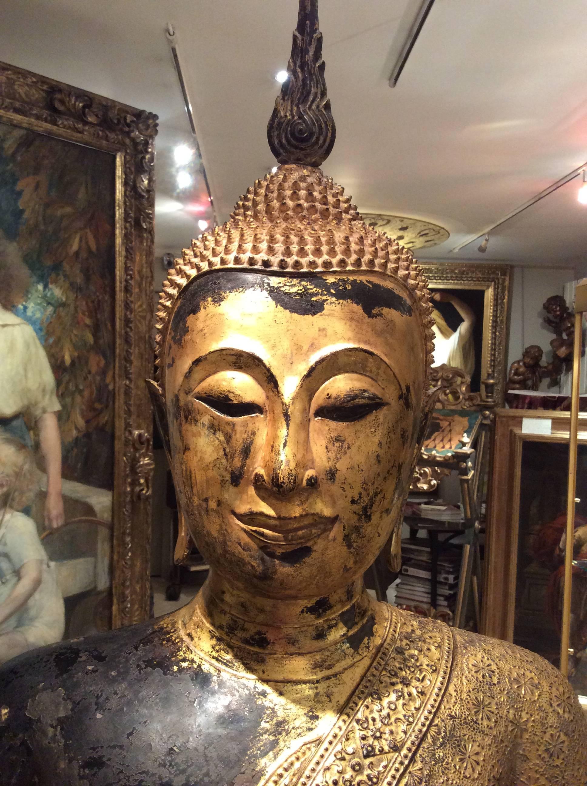 Large Mid-19th Century Gilt Bronze  Buddha, Thailand 4