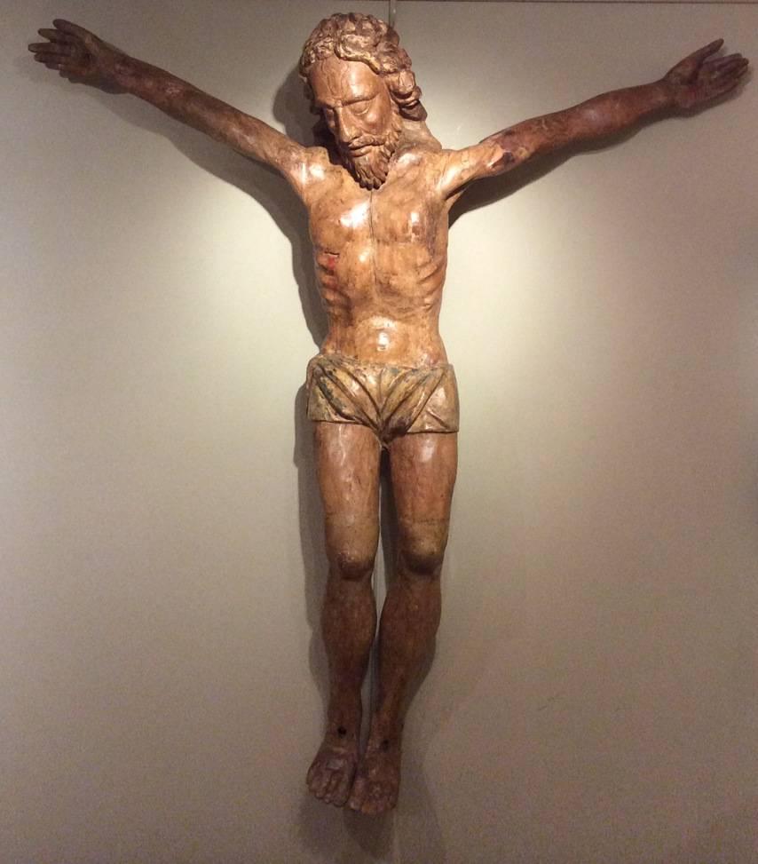 Large Poplar Wood Christ with Old Traces of Color, Late 15th Century 2