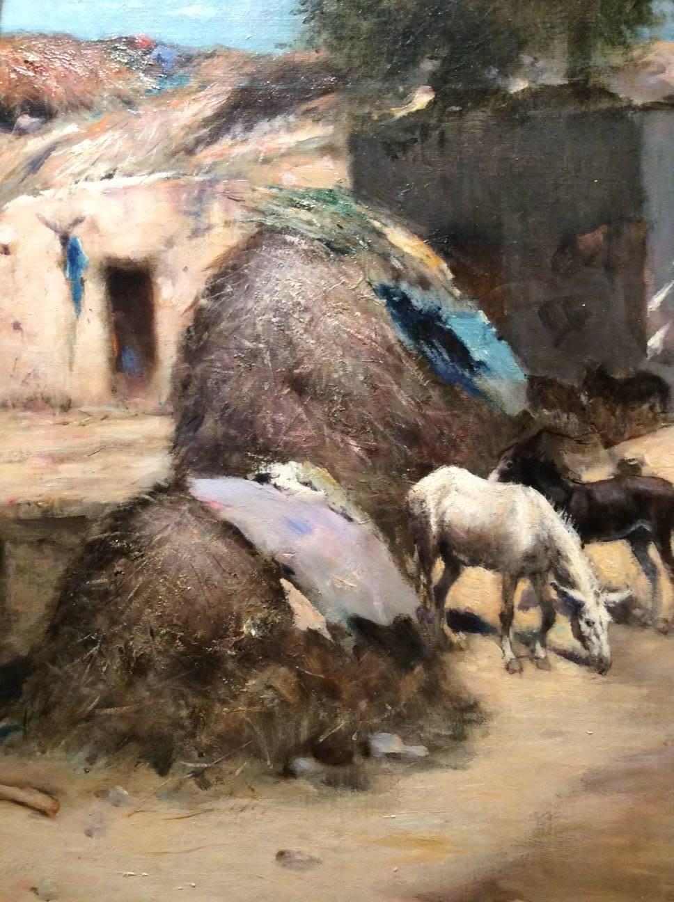 Village in Egypt, Large Painting Signed Maxime Dastugue (1851-1909) 2