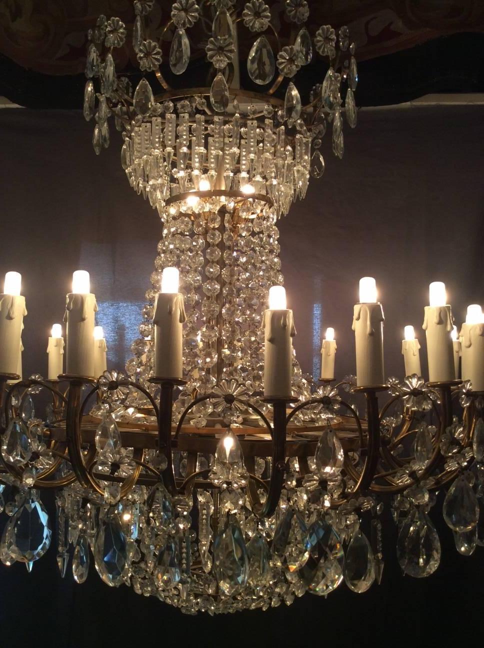 Mid-20th Century Crystal Chandelier with 24 Arms of Light, France, circa 1940