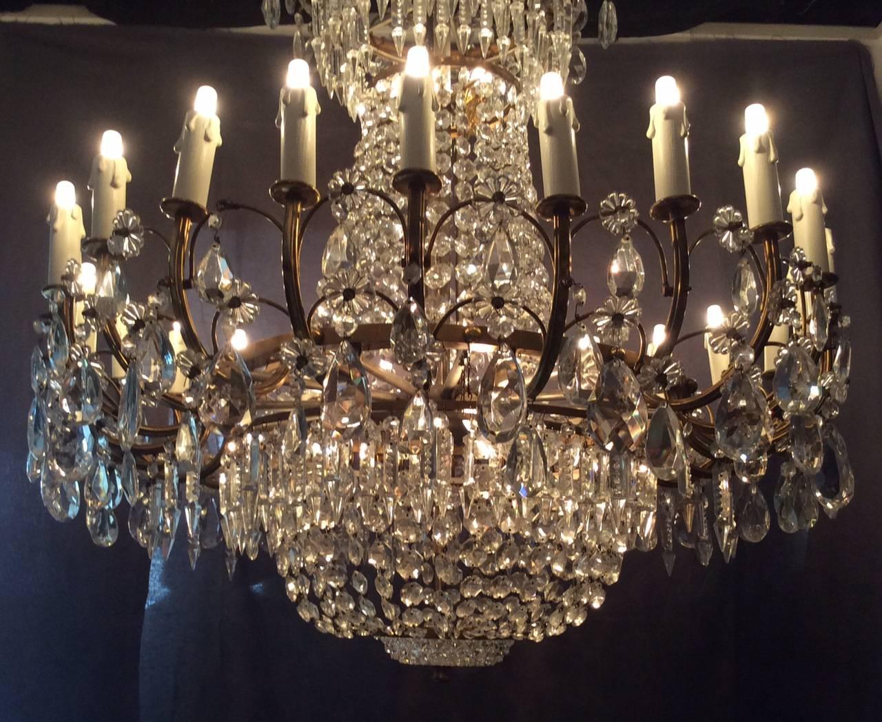 Napoleon III Crystal Chandelier with 24 Arms of Light, France, circa 1940