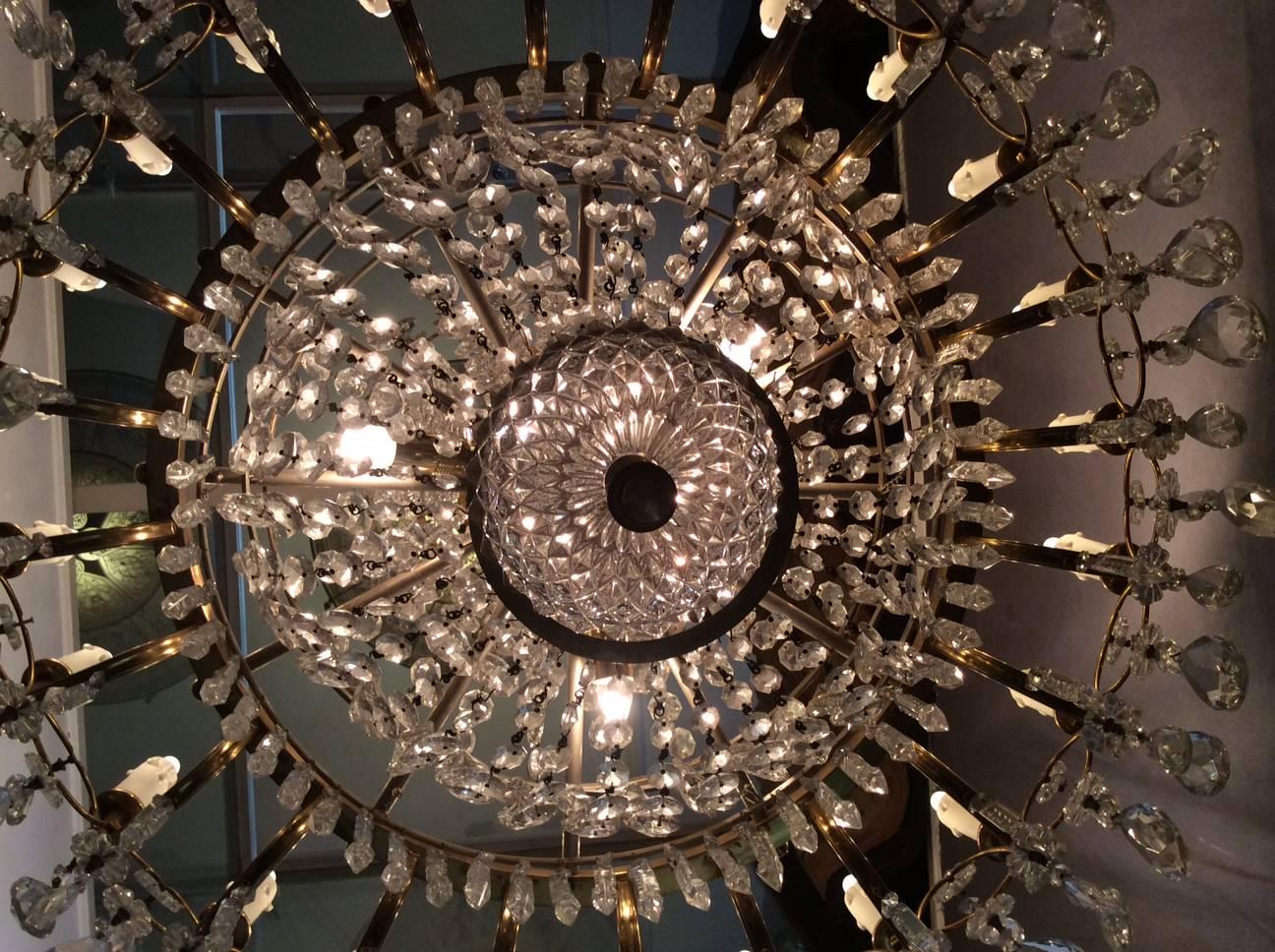 Cast Crystal Chandelier with 24 Arms of Light, France, circa 1940