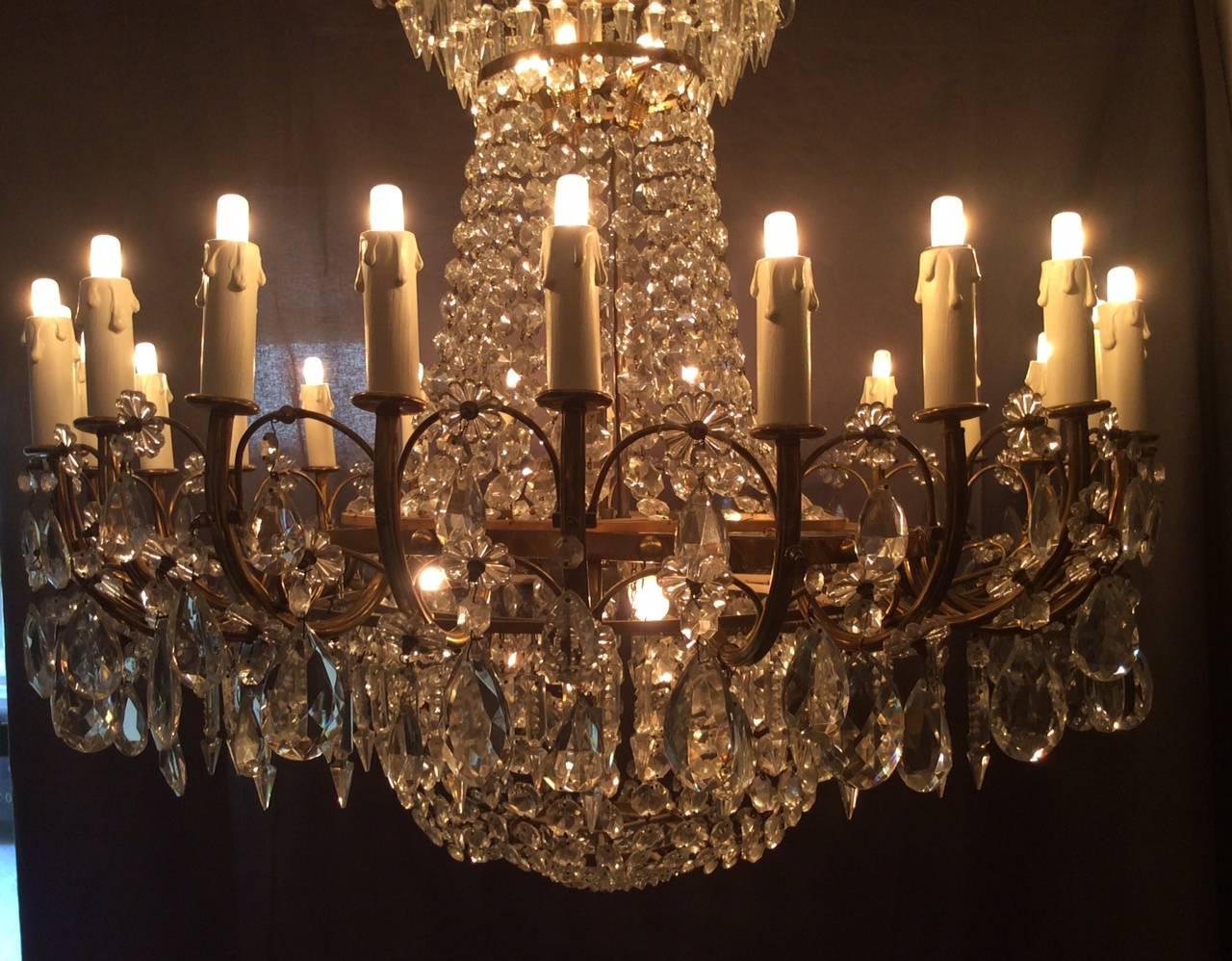 French Crystal Chandelier with 24 Arms of Light, France, circa 1940