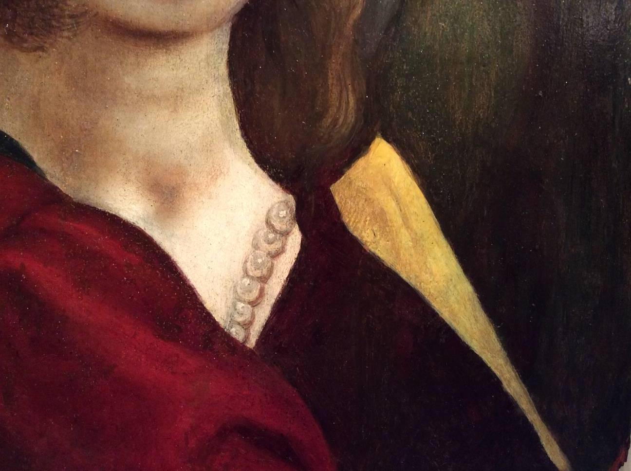 Oiled 16th Century Oil on Panel Element, Portrait of a Lady , Flanders 