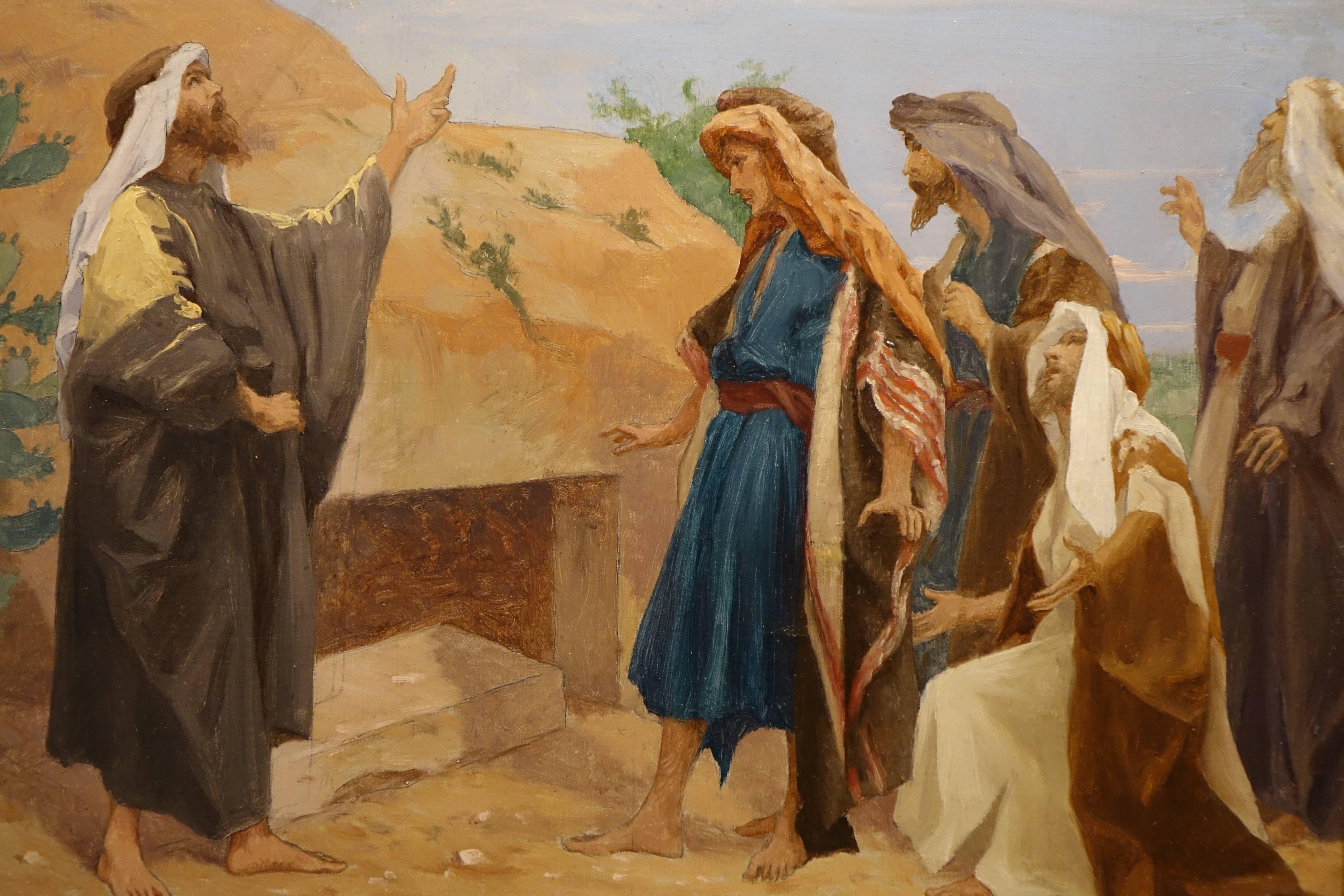 Pair of Oil on Canvas Illustrating Scenes of the Bible, France, circa 1900s In Excellent Condition For Sale In Paris, FR