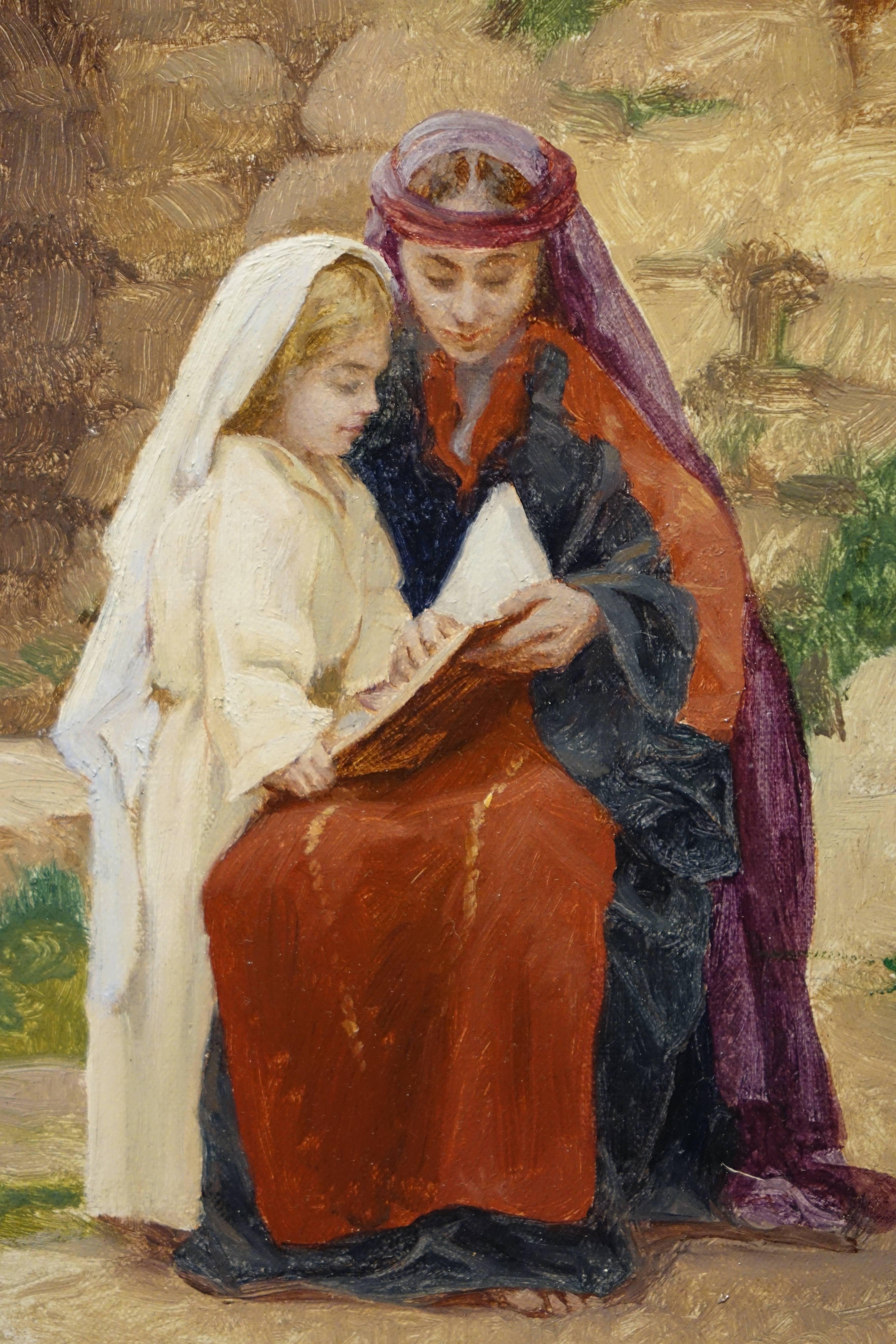 French Pair of Oil on Canvas Illustrating Scenes of the Bible, France, circa 1900s For Sale