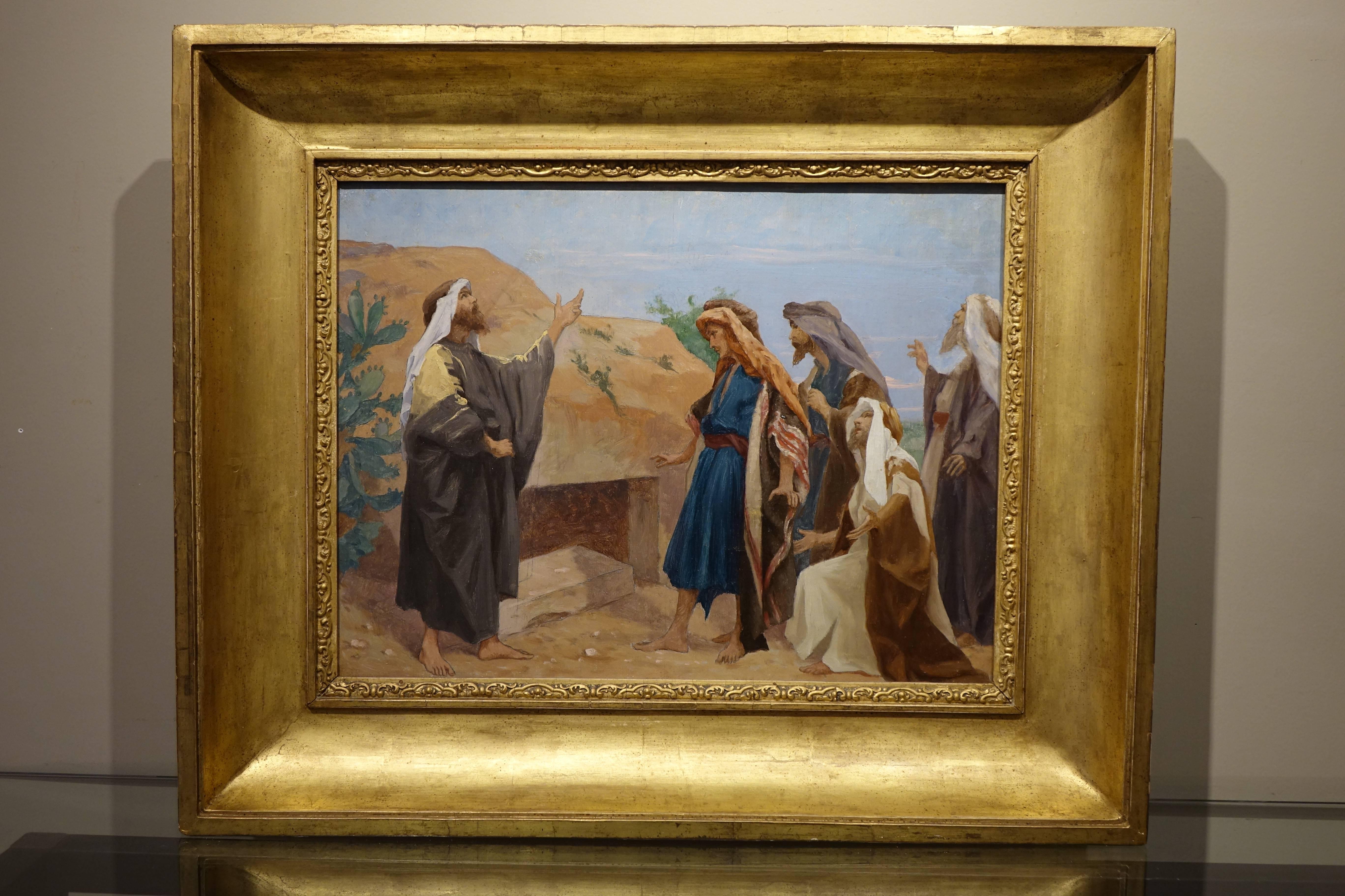 Painted Pair of Oil on Canvas Illustrating Scenes of the Bible, France, circa 1900s For Sale