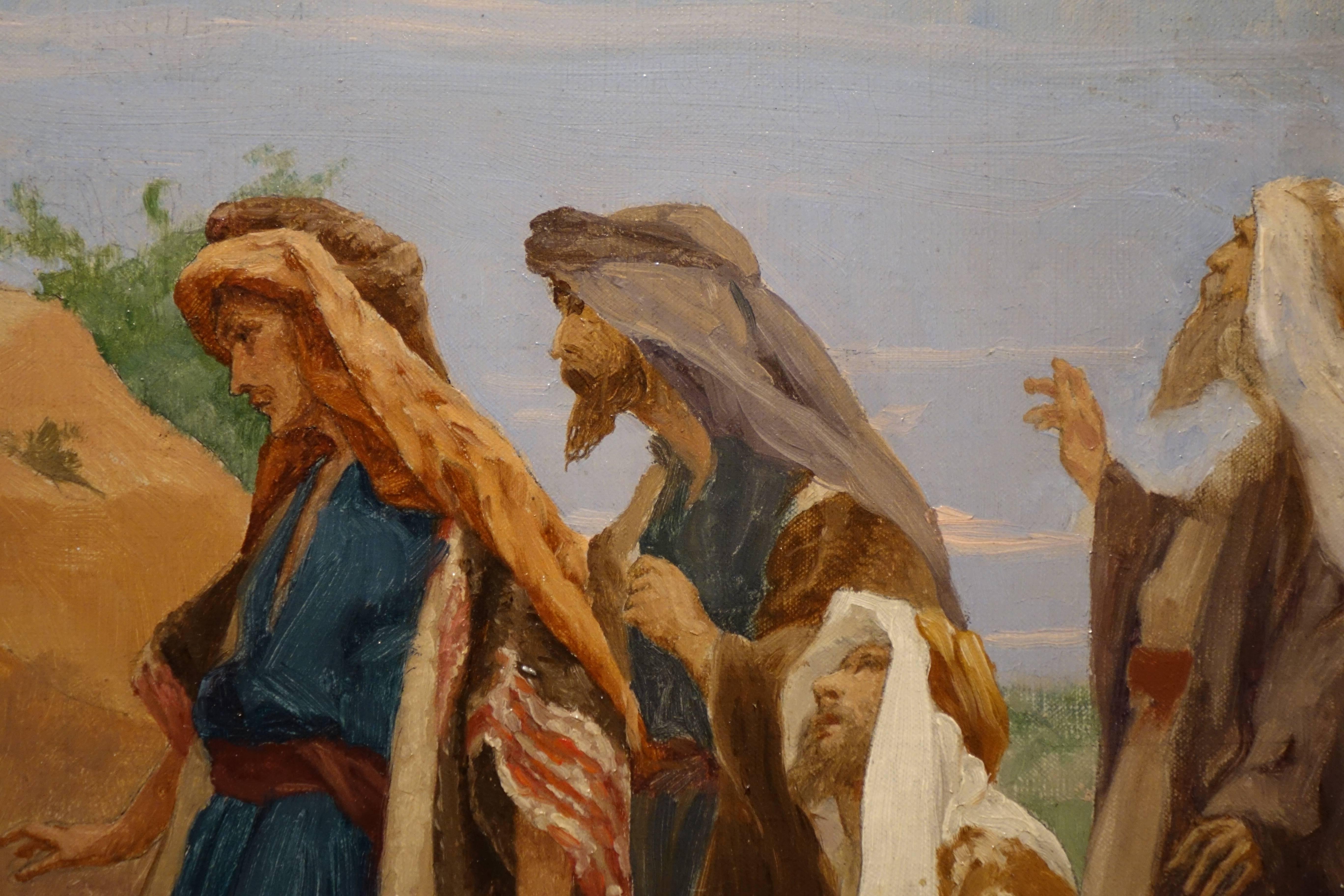 20th Century Pair of Oil on Canvas Illustrating Scenes of the Bible, France, circa 1900s For Sale