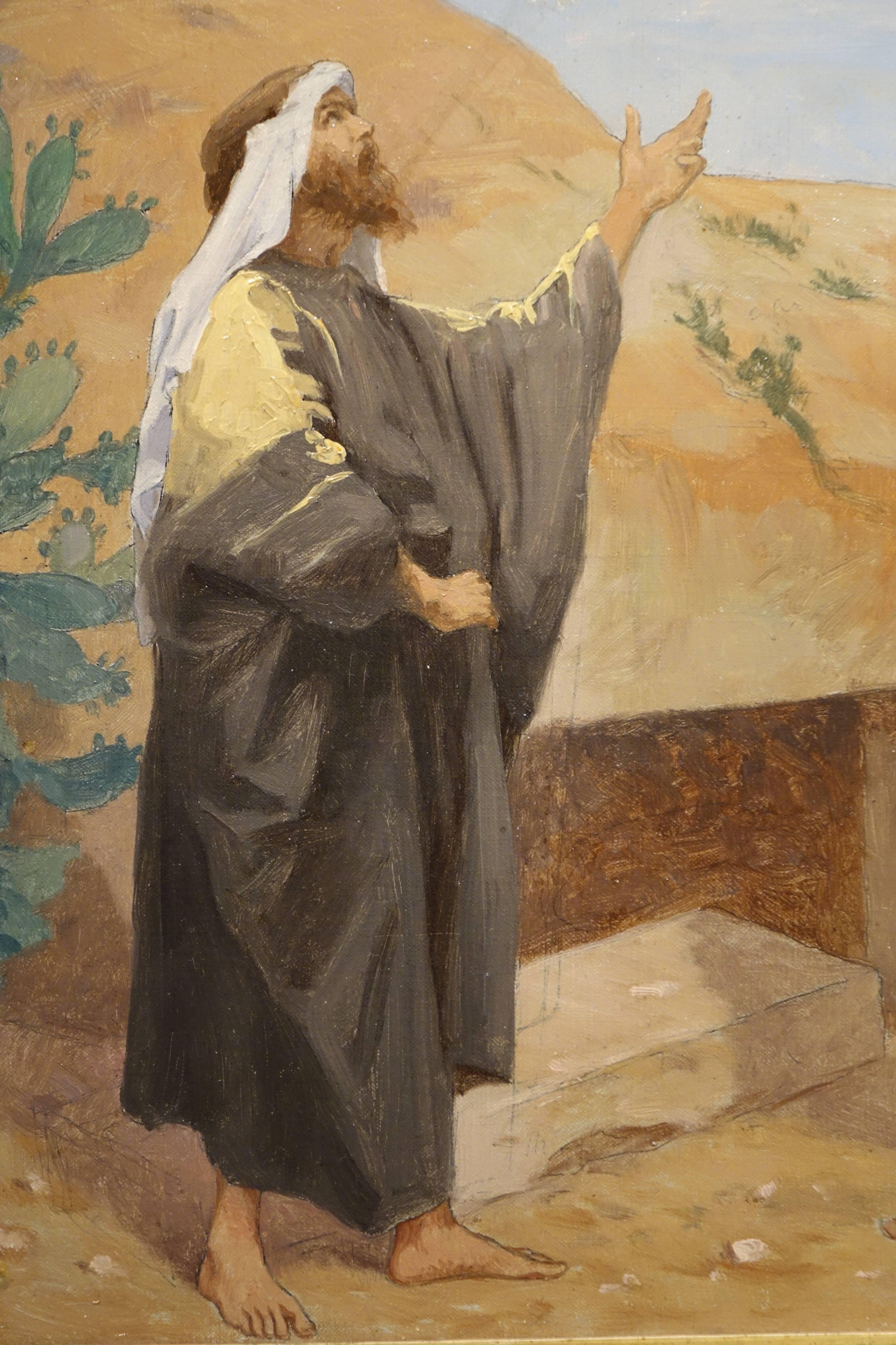 Pair of Oil on Canvas Illustrating Scenes of the Bible, France, circa 1900s For Sale 1