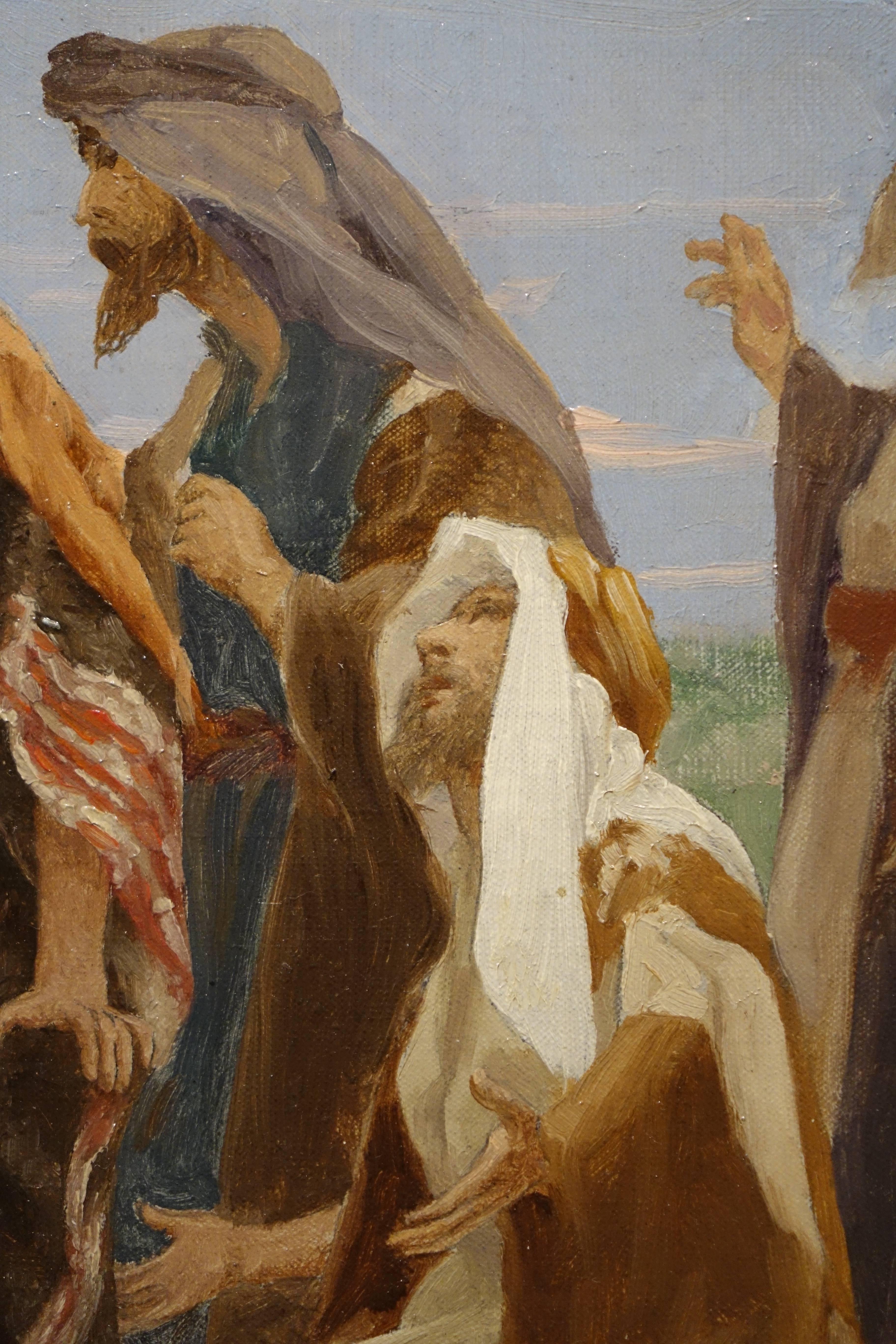 Pair of Oil on Canvas Illustrating Scenes of the Bible, France, circa 1900s For Sale 3