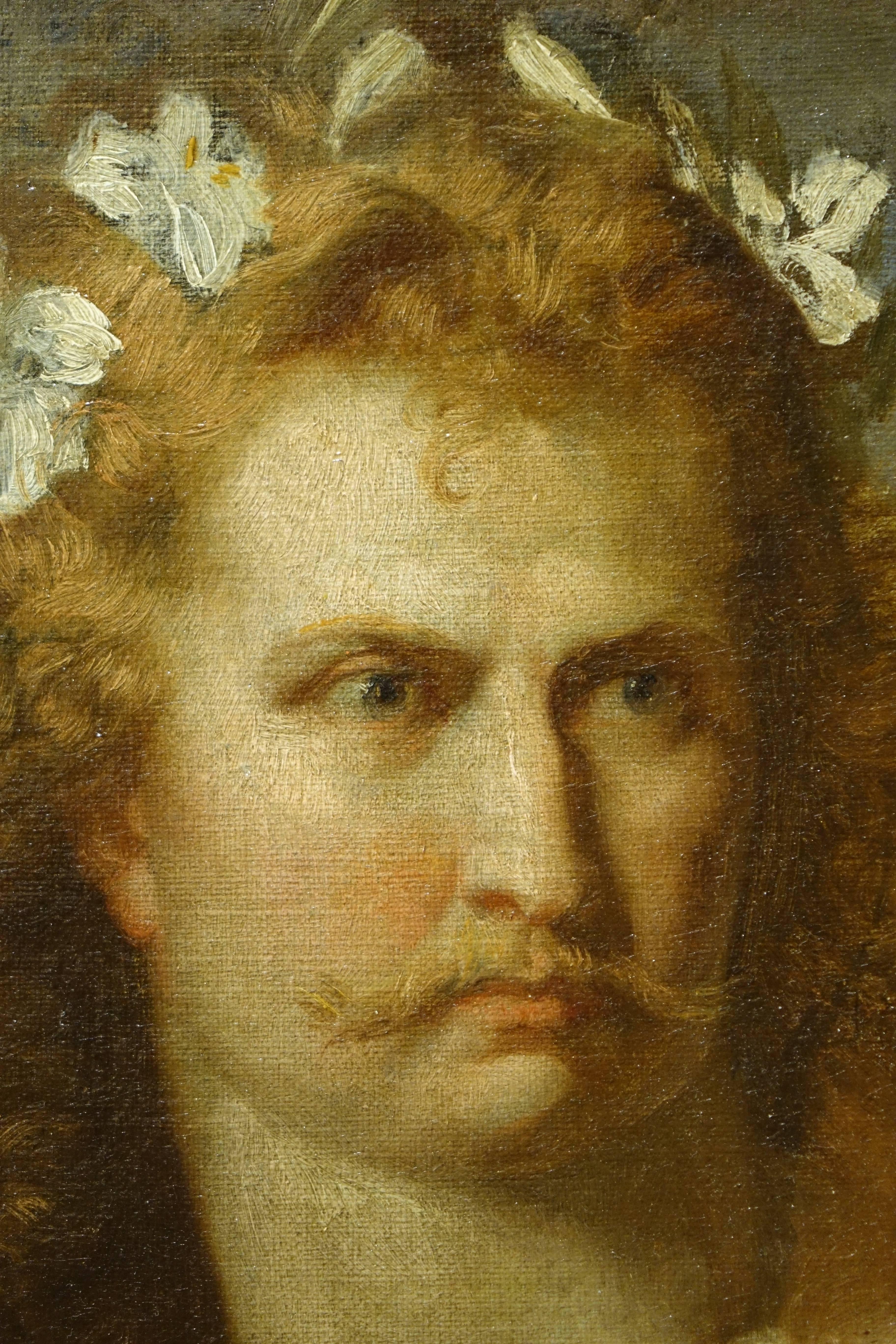 Late 19th Century Man with a Flower Wreath, French School, 19th Century For Sale