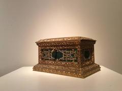 Small Napoleon III Jewelry Box in Renaissance Style in Gilt Bronze and Silver