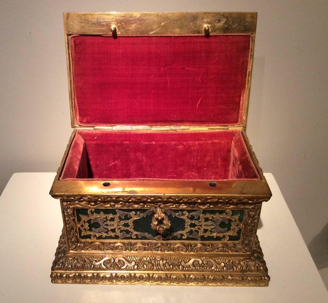 19th Century Small Napoleon III Jewelry Box in Renaissance Style in Gilt Bronze and Silver