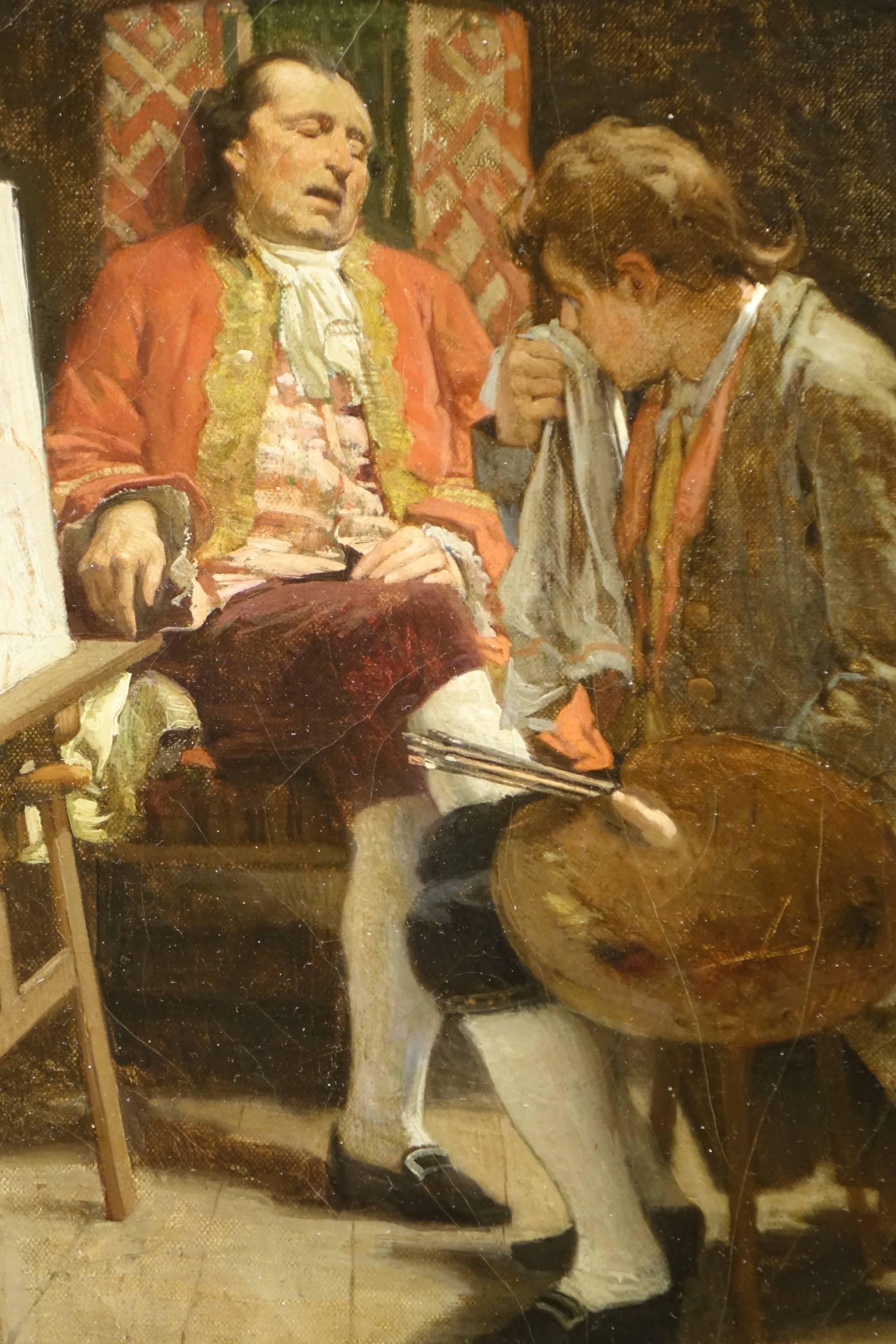 Napoleon III Painter and His Model, Signed Charles Giron, 1876 Swiss Painter, 1850-1914 For Sale
