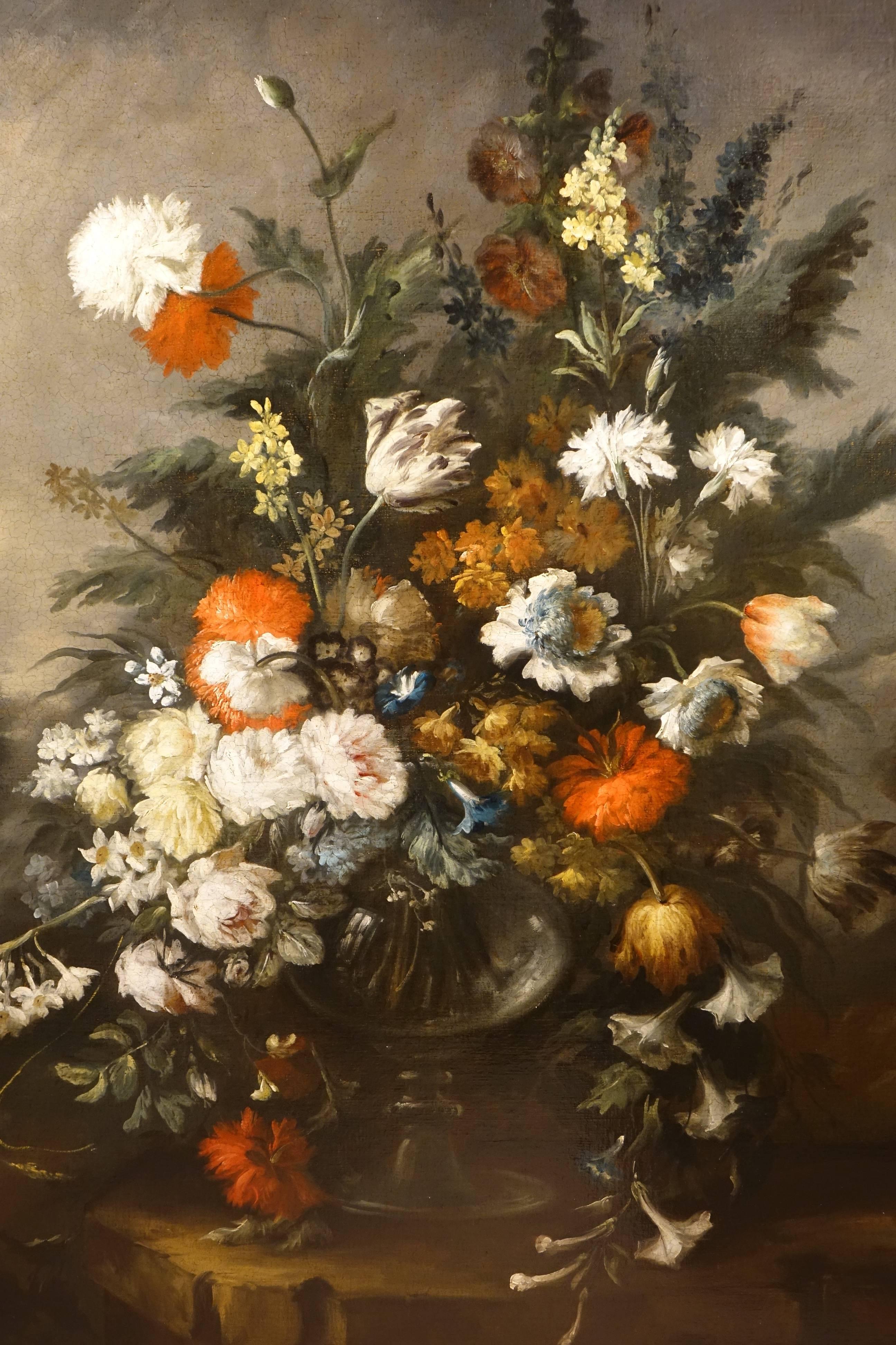 Large bouquet of flowers in the Spirit of the 17th century, oil on canvas, France.