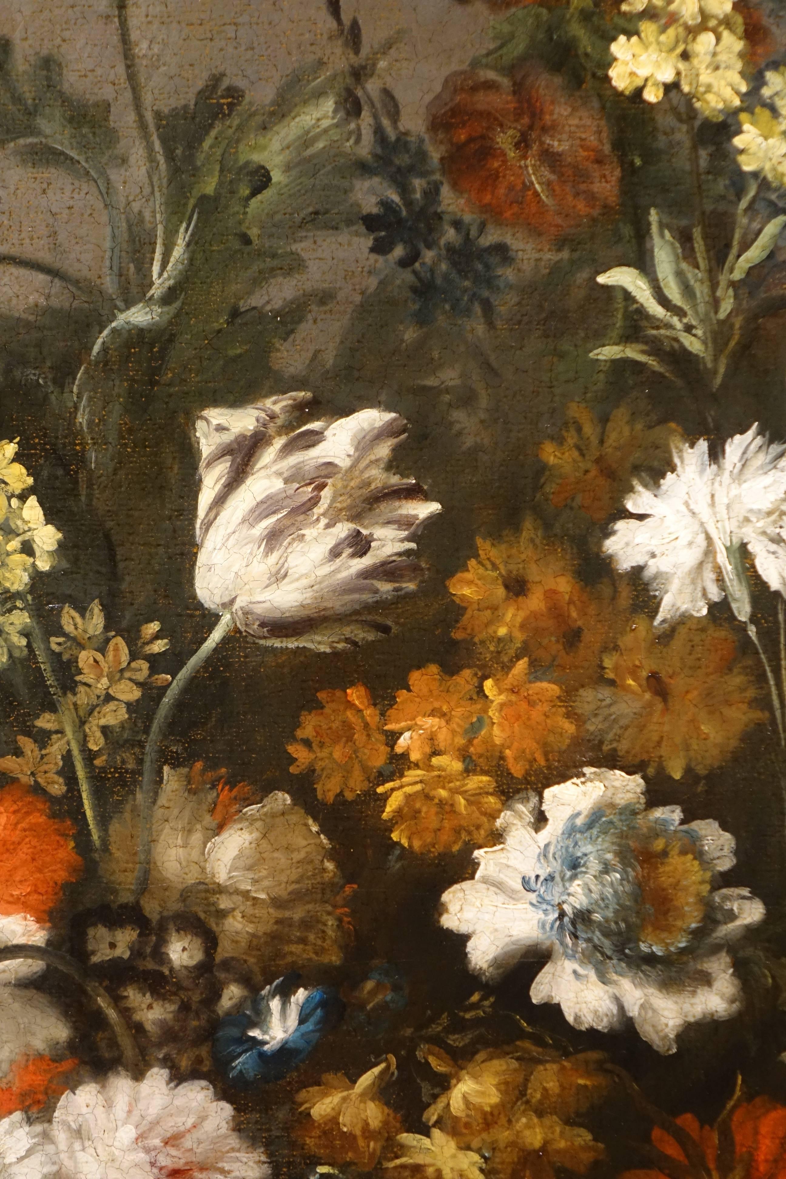 19th Century Large Bouquet of Flowers in the Spirit of the 17th Century Oil on Canvas, France