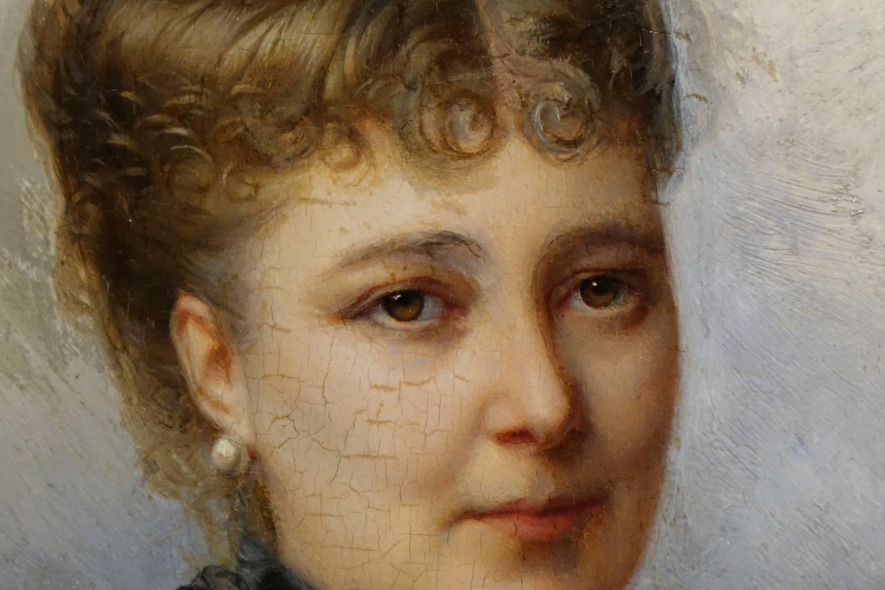 Portrait of Marie De Colbert, Oil on Mahogany Panel Signed Faivre-Duffer, 1882  In Excellent Condition In Paris, FR