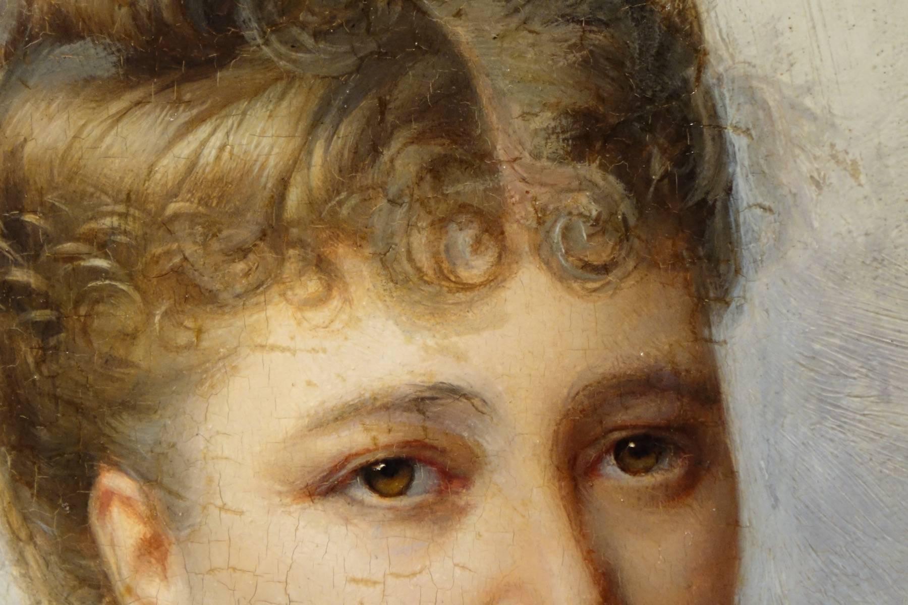 19th Century Portrait of Marie De Colbert, Oil on Mahogany Panel Signed Faivre-Duffer, 1882 