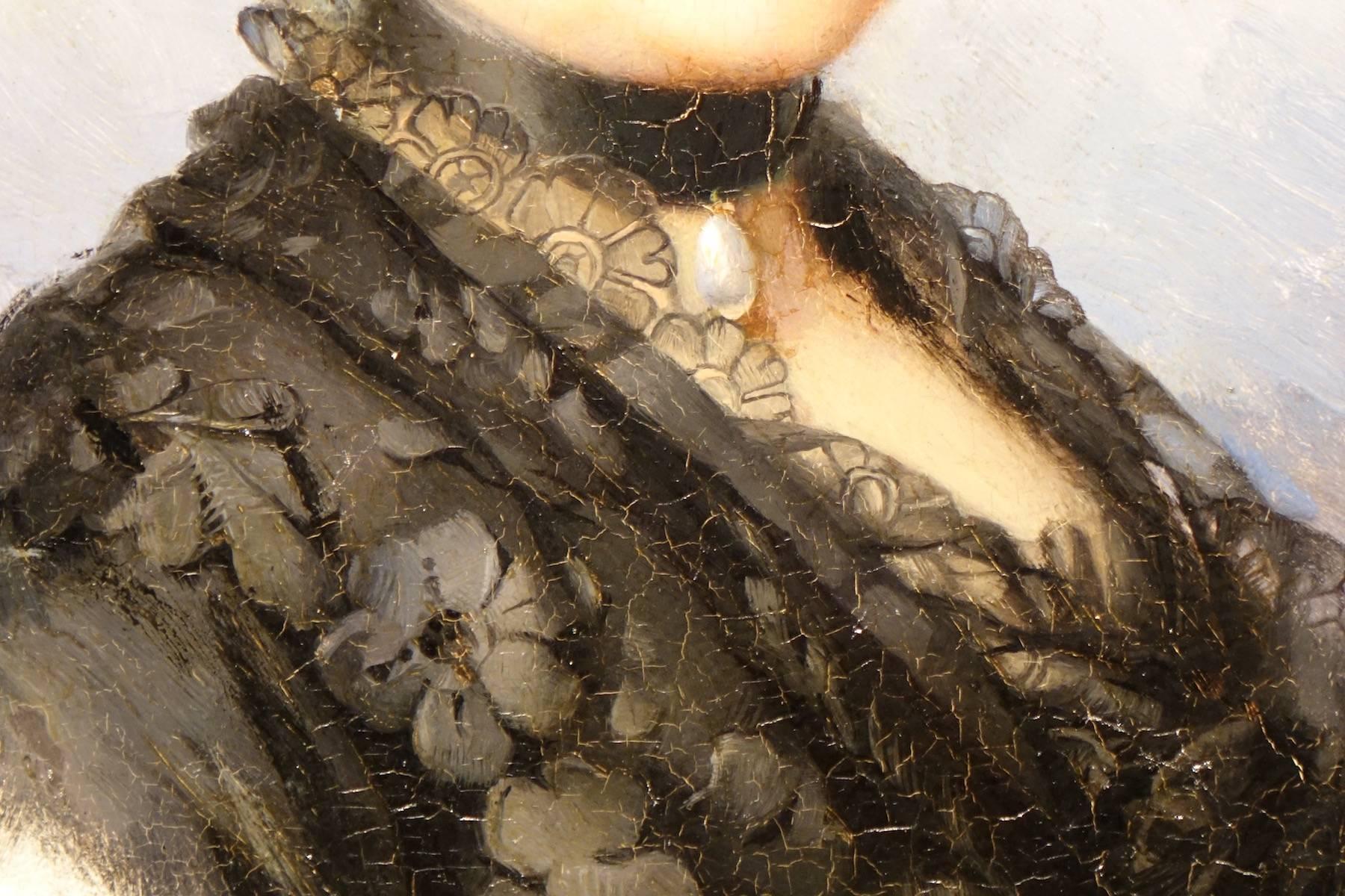 Painted Portrait of Marie De Colbert, Oil on Mahogany Panel Signed Faivre-Duffer, 1882 