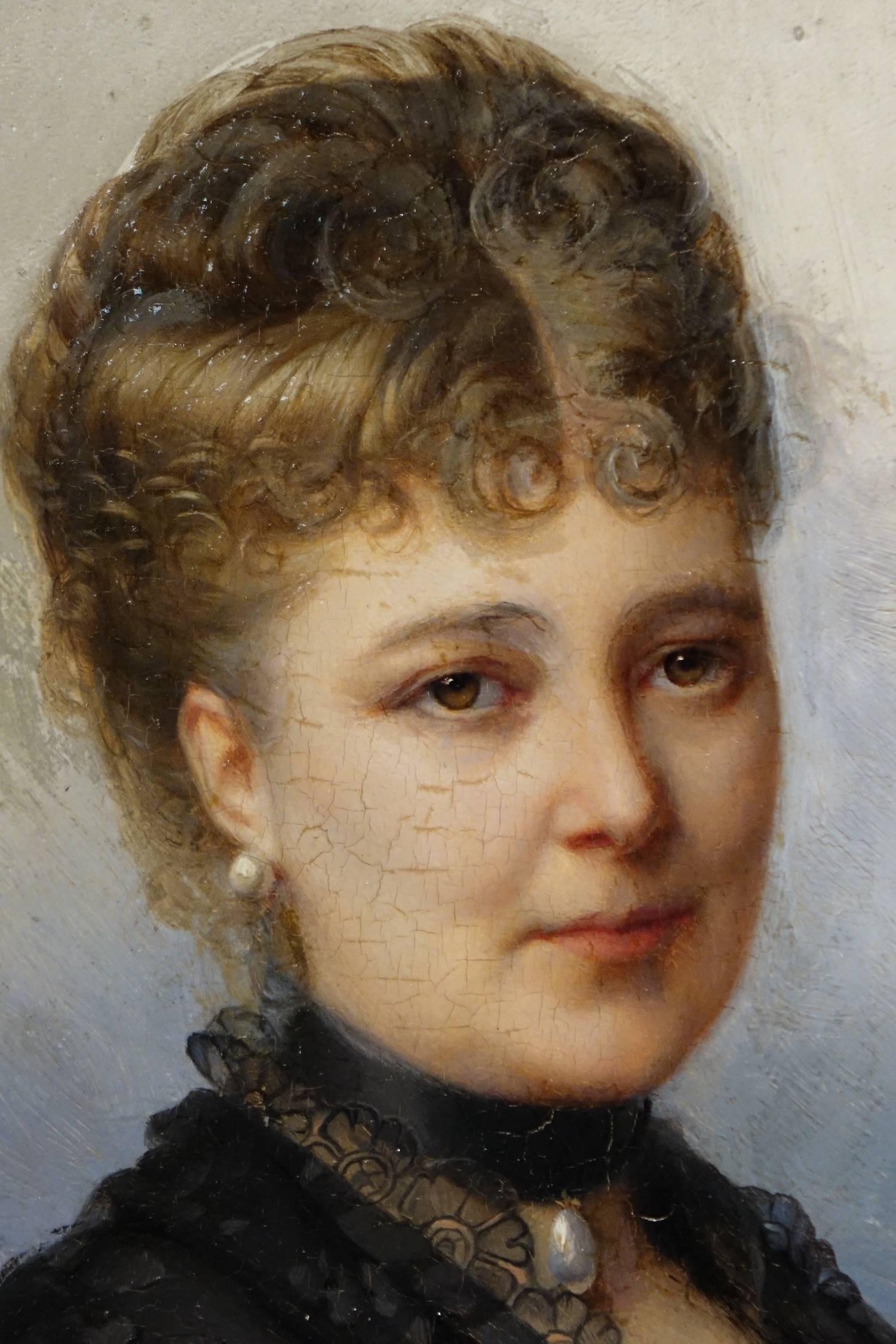 Napoleon III Portrait of Marie De Colbert, Oil on Mahogany Panel Signed Faivre-Duffer, 1882 